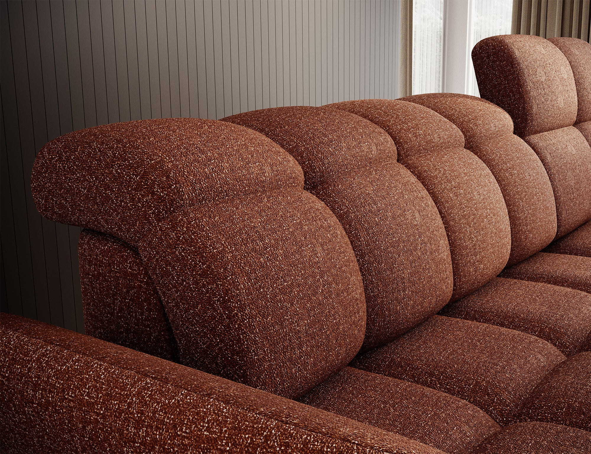 Canapé d'angle convertible design DROUOT avec coffre de rangement - Tissu chiné terracotta - vue 10