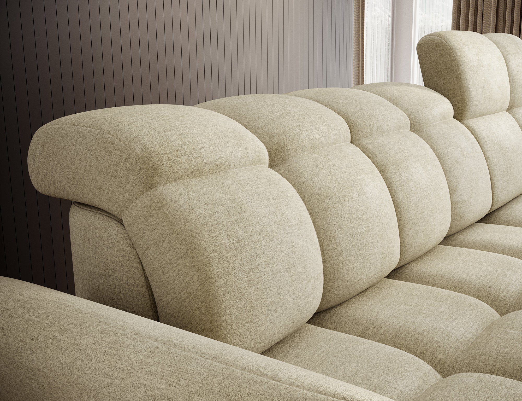 Canapé d'angle convertible design DROUOT avec coffre de rangement - Velours crème - vue 10