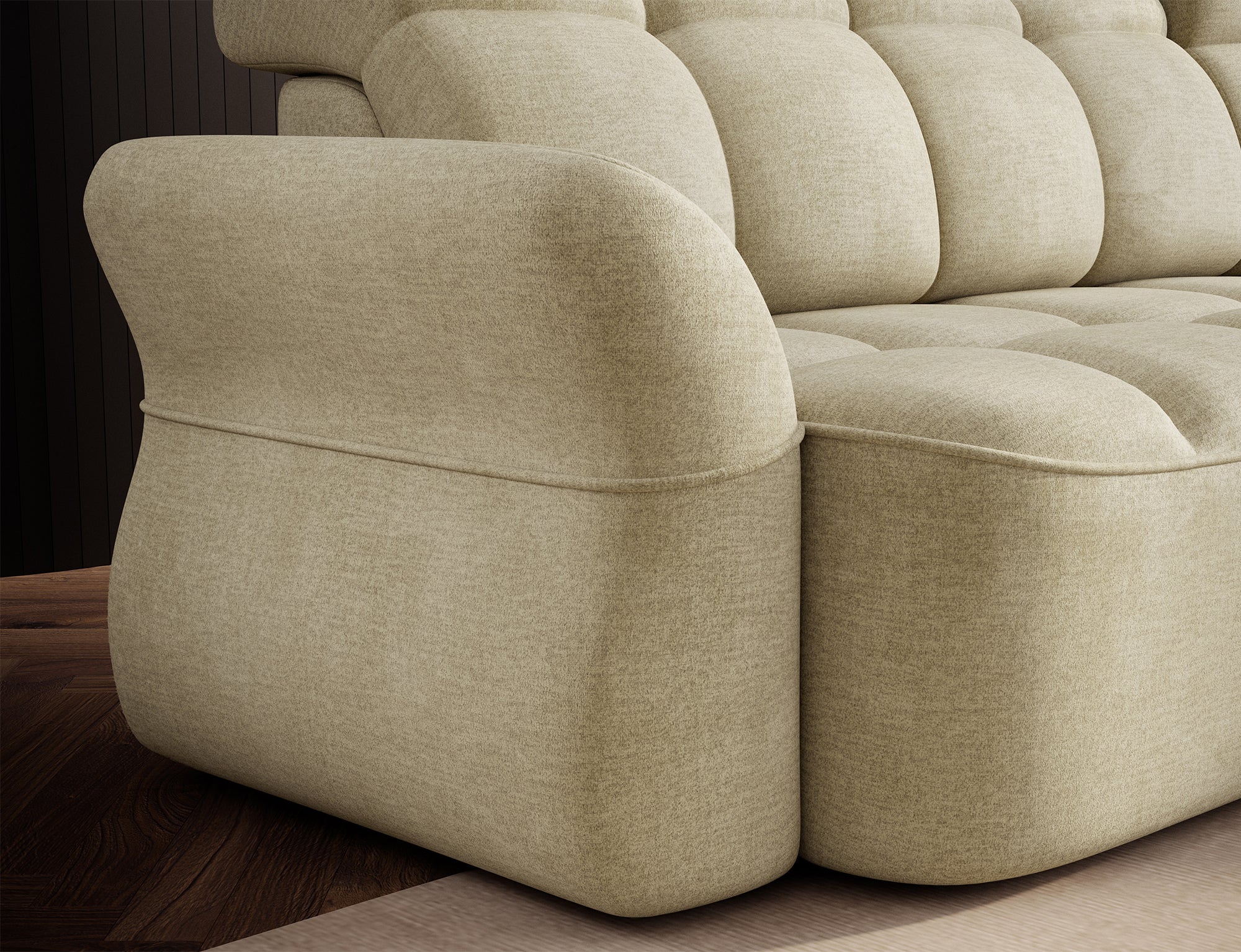 Canapé d'angle convertible design DROUOT avec coffre de rangement - Velours crème - vue 8