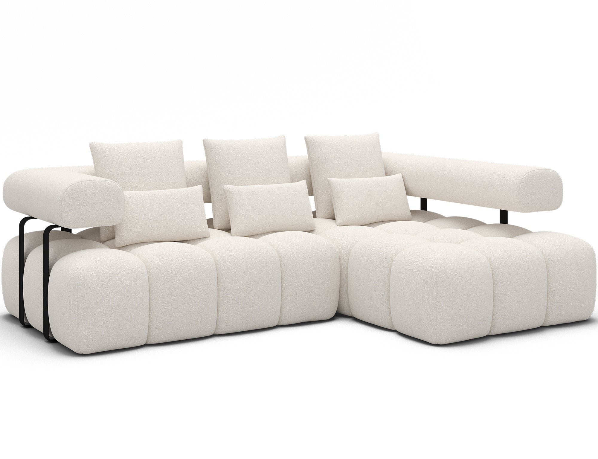 Canapé d'angle convertible design DUROC avec extension électrique - Boucle blanc crème - vue 5