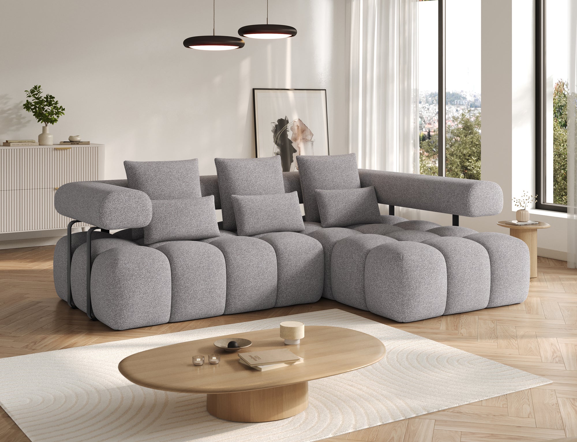 Canapé d'angle convertible design DUROC avec extension électrique - Boucle gris - vue 3