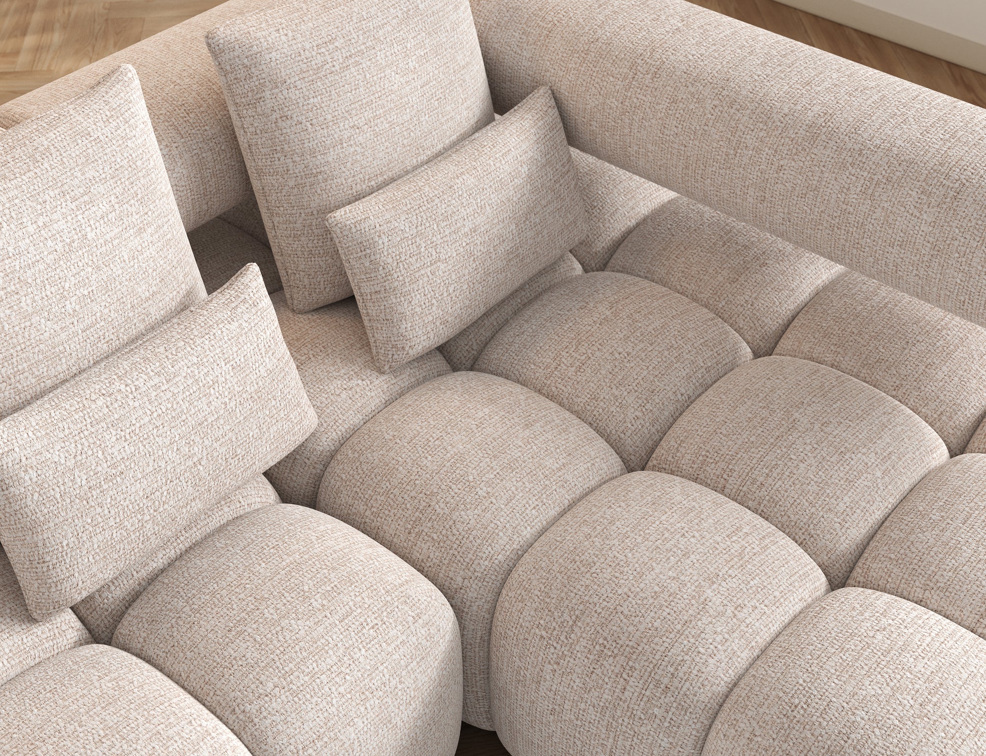 Canapé d'angle convertible design DUROC avec extension électrique - Boucle sable - vue 6