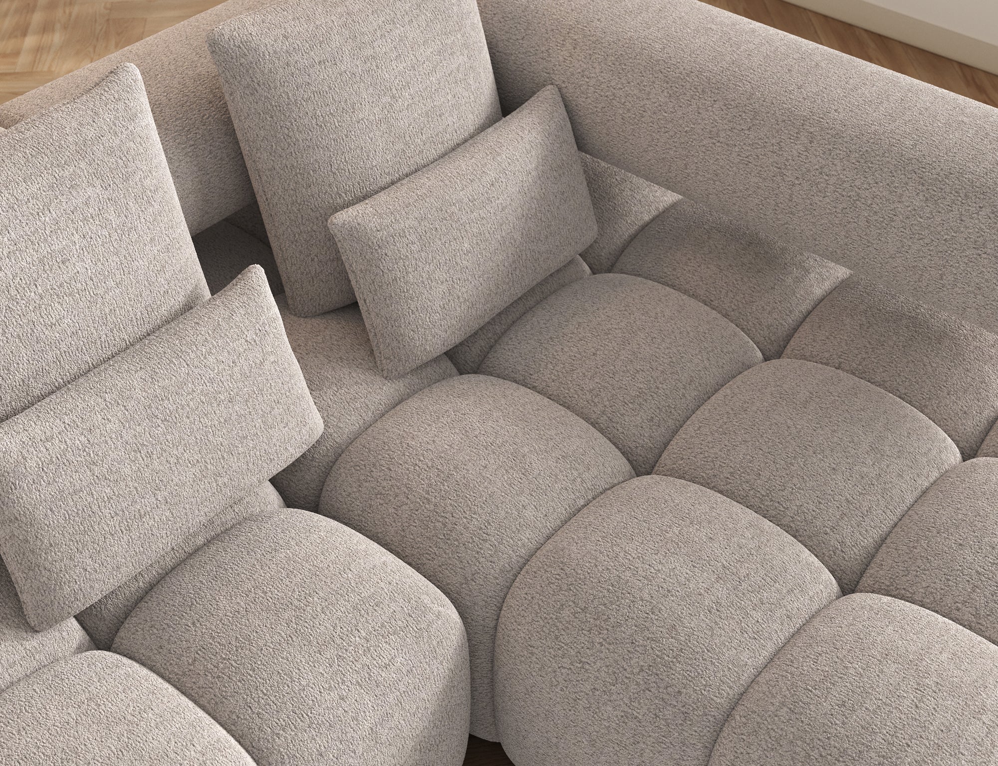 Canapé d'angle convertible design DUROC avec extension électrique - Bouclette chinée beige - vue 6