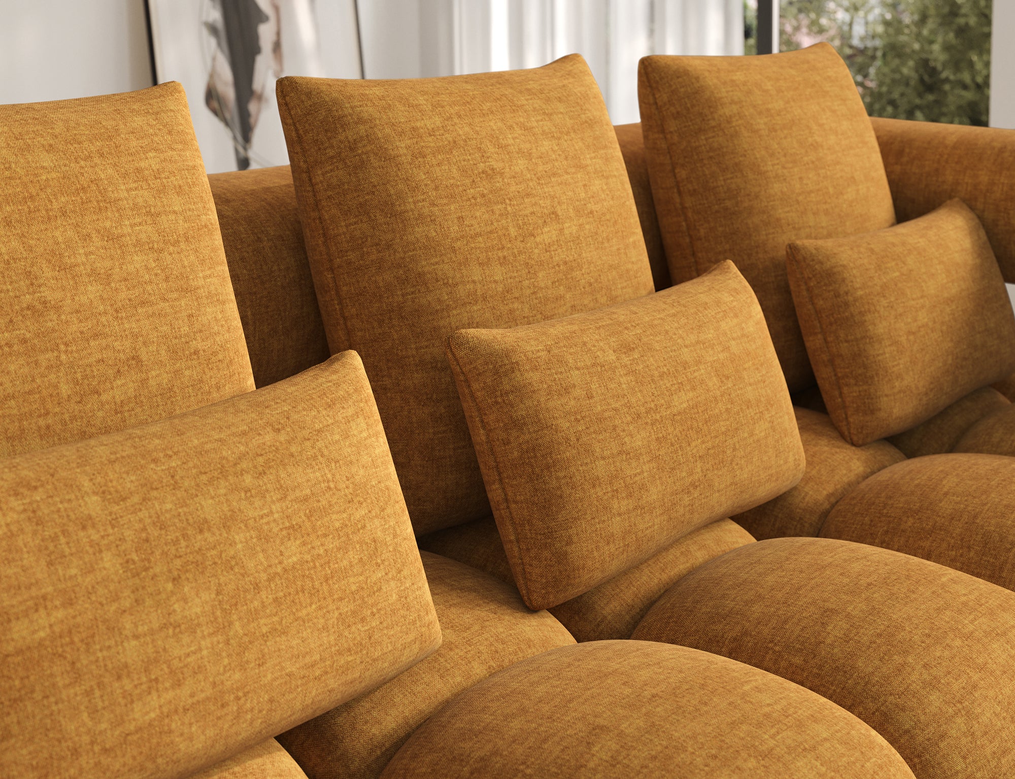 Canapé d'angle convertible design DUROC avec extension électrique - Velours maille ambre - vue 6