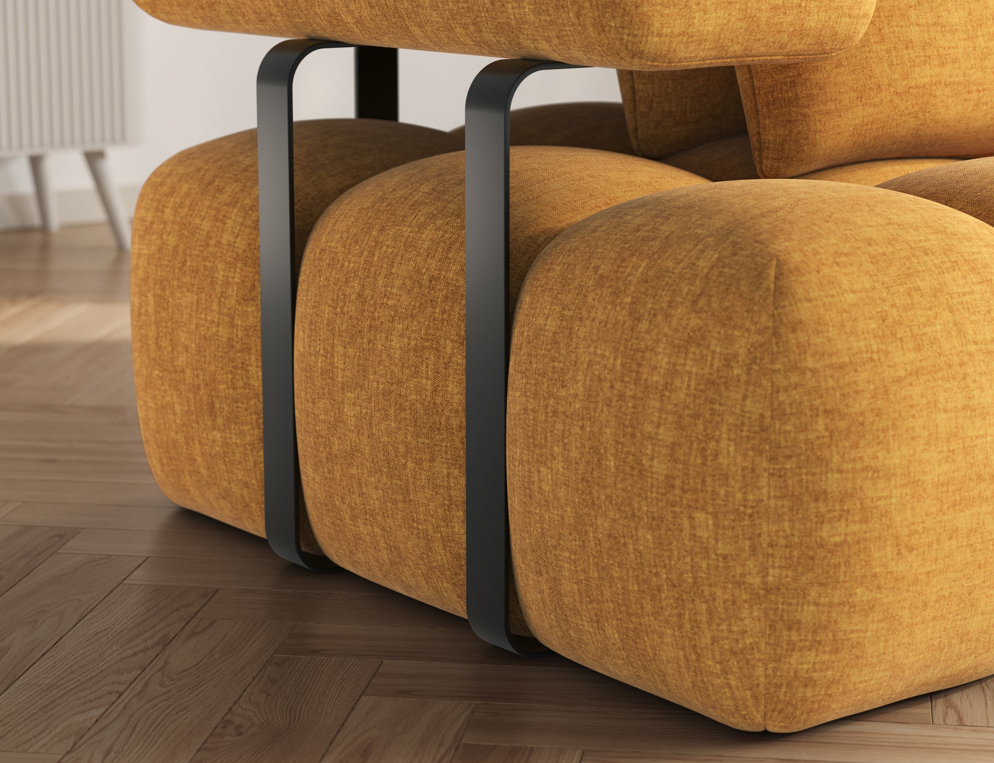 Canapé d'angle convertible design DUROC avec extension électrique - Velours maille ambre - vue 8