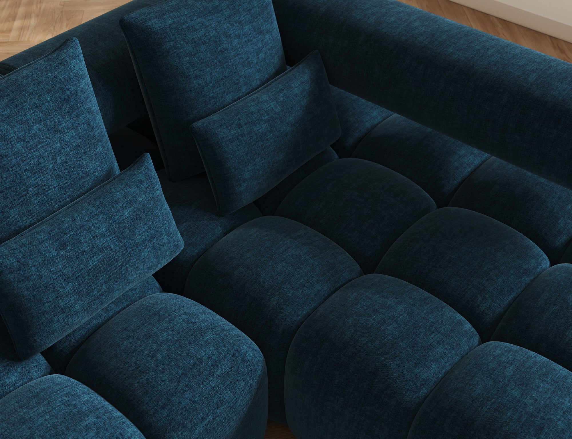 Canapé d'angle convertible design DUROC avec extension électrique - Velours maille bleu marine - vue 6