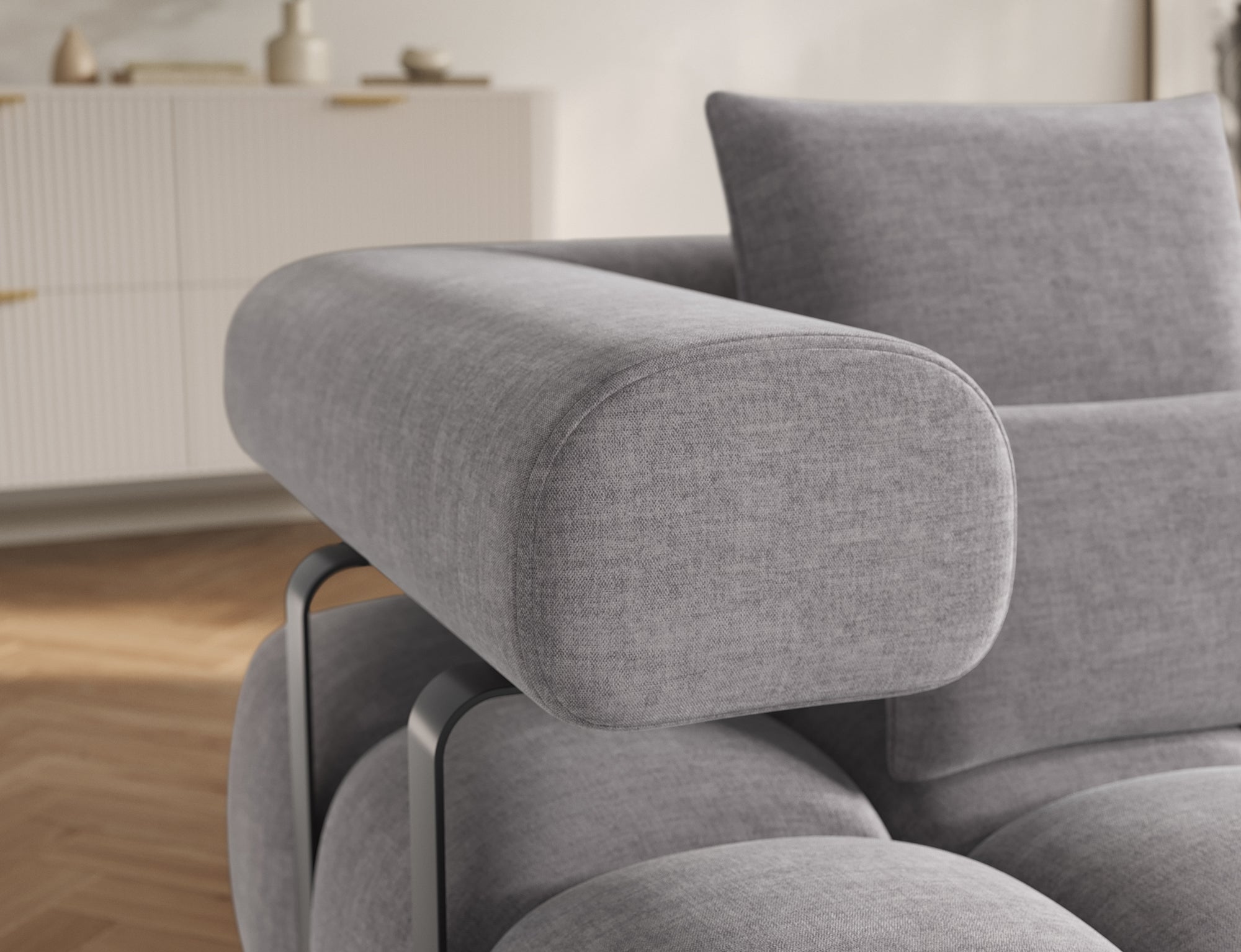 Canapé d'angle convertible design DUROC avec extension électrique - Velours maille gris argent - vue 10