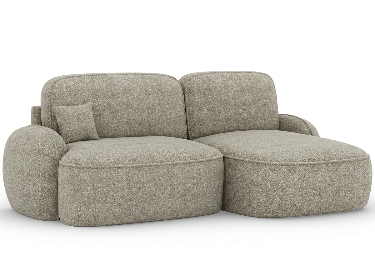 Canapé d'angle convertible design MIRABEAU avec coffre de rangement - Bouclette chinée beige - vue 10