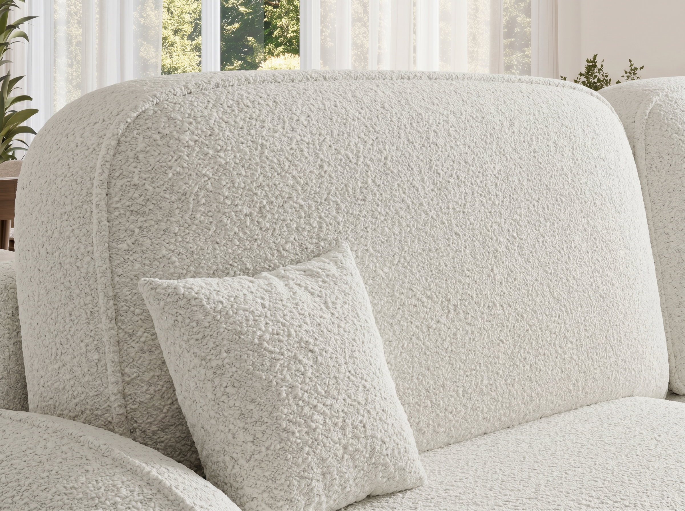 Canapé d'angle convertible design MIRABEAU avec coffre de rangement - Bouclette chinée crème - vue 6