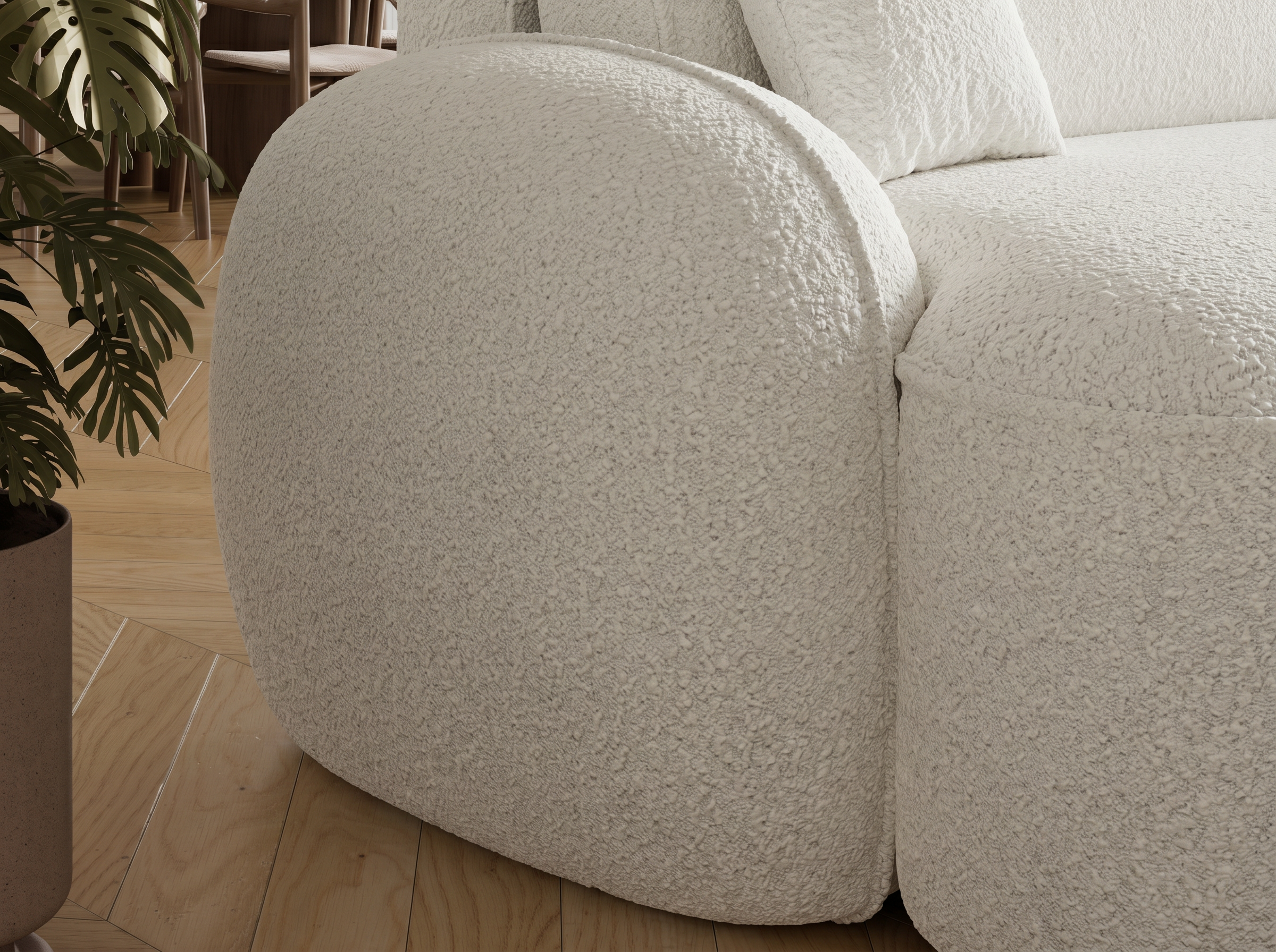 Canapé d'angle convertible design MIRABEAU avec coffre de rangement - Bouclette chinée crème - vue 8