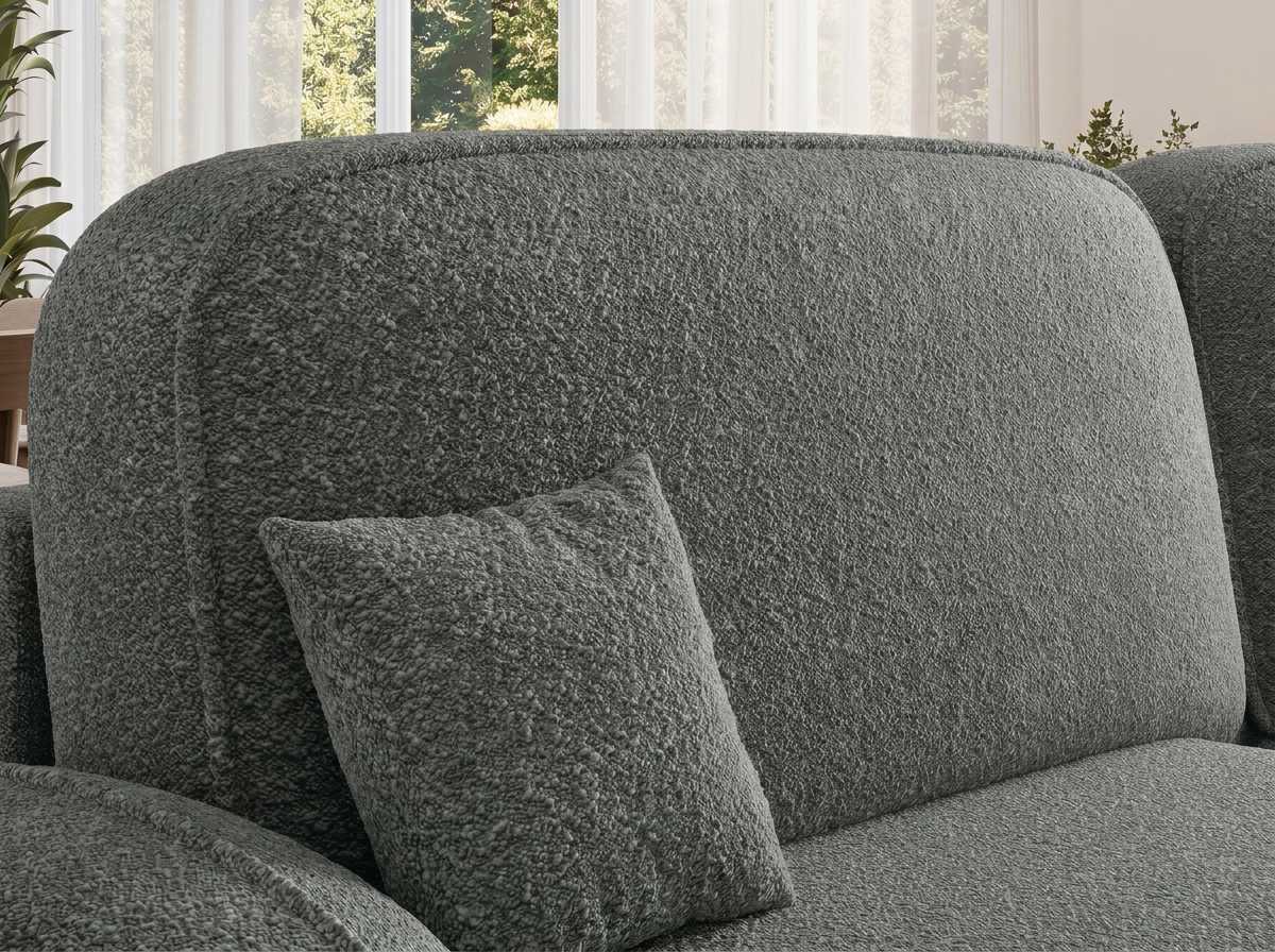 Canapé d'angle convertible design MIRABEAU avec coffre de rangement - Bouclette chinée gris - vue 6
