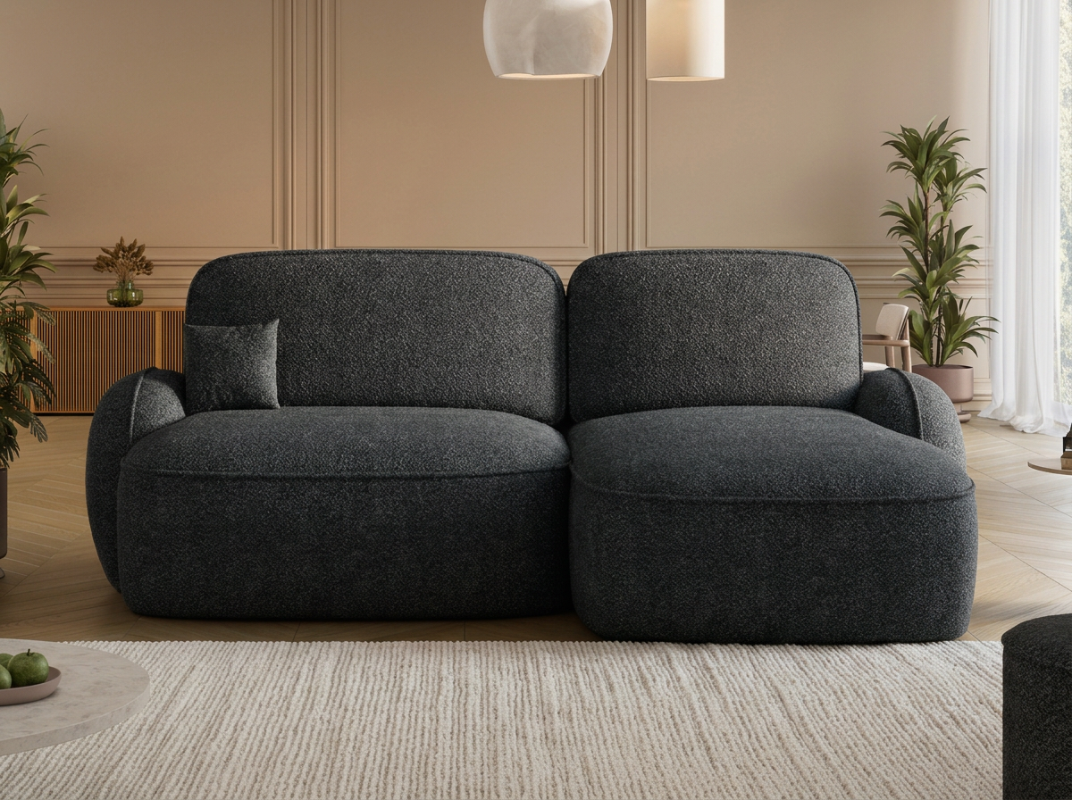 Canapé d'angle convertible design MIRABEAU avec coffre de rangement - Bouclette chinée gris foncé - vue 3