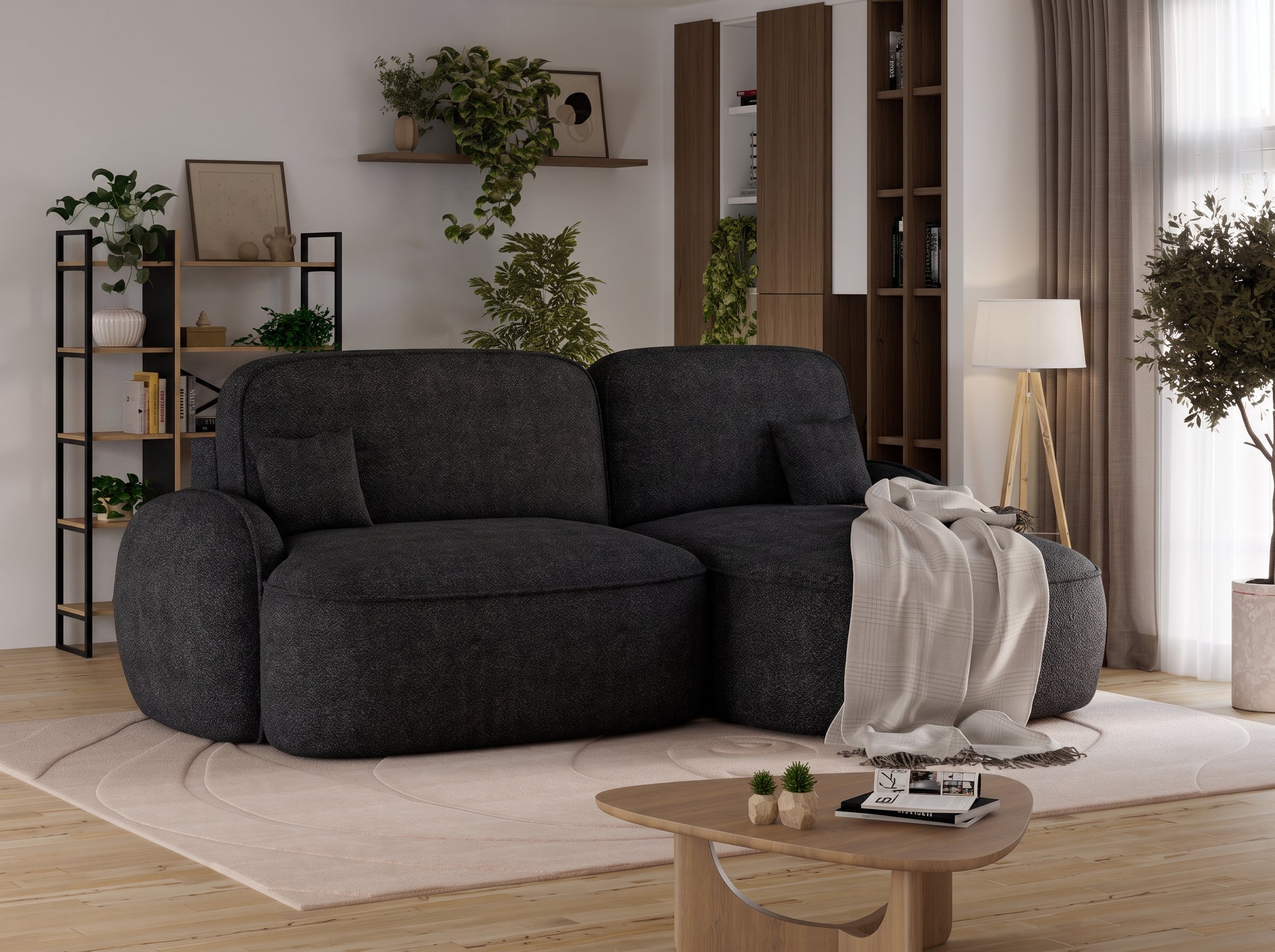 Canapé d'angle convertible design MIRABEAU avec coffre de rangement - Bouclette chinée gris foncé - vue 4
