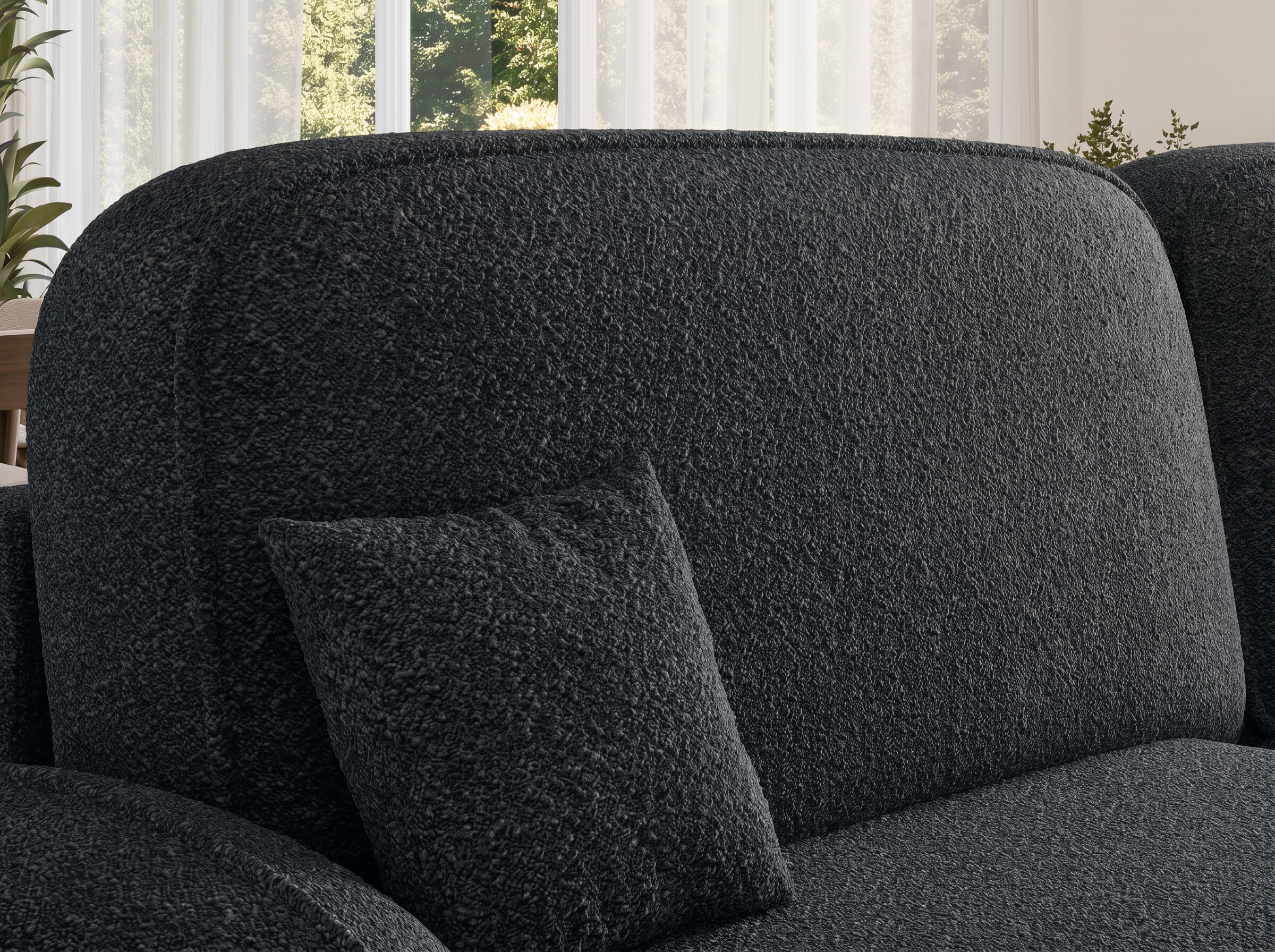 Canapé d'angle convertible design MIRABEAU avec coffre de rangement - Bouclette chinée gris foncé - vue 5