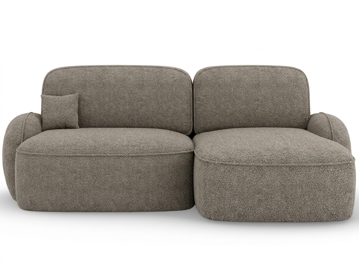 Canapé d'angle convertible design MIRABEAU avec coffre de rangement - Bouclette chinée taupe - vue 1