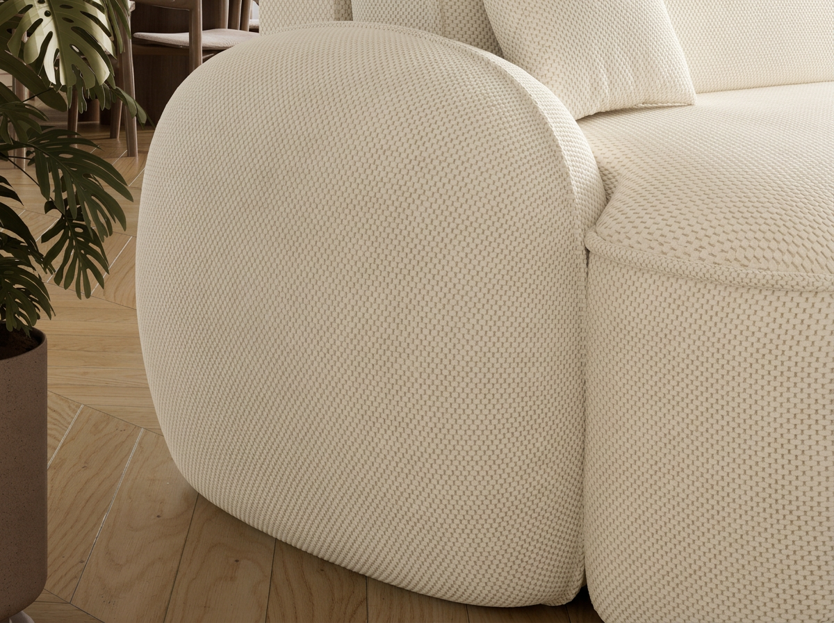 Canapé d'angle convertible design MIRABEAU avec coffre de rangement - Tissu texturé beige - vue 8