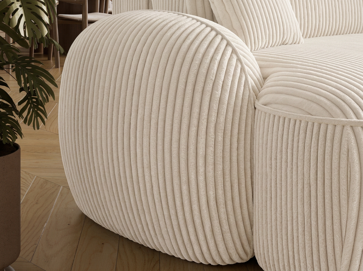 Canapé d'angle convertible design MIRABEAU avec coffre de rangement - Velours côtelé épais beige - vue 8