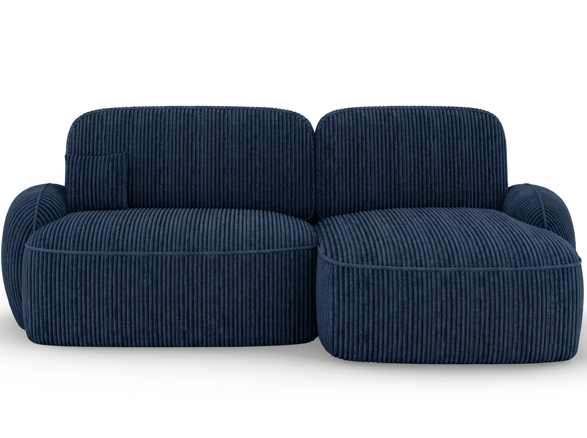 Canapé d'angle convertible design MIRABEAU avec coffre de rangement - Velours côtelé épais bleu - vue 1