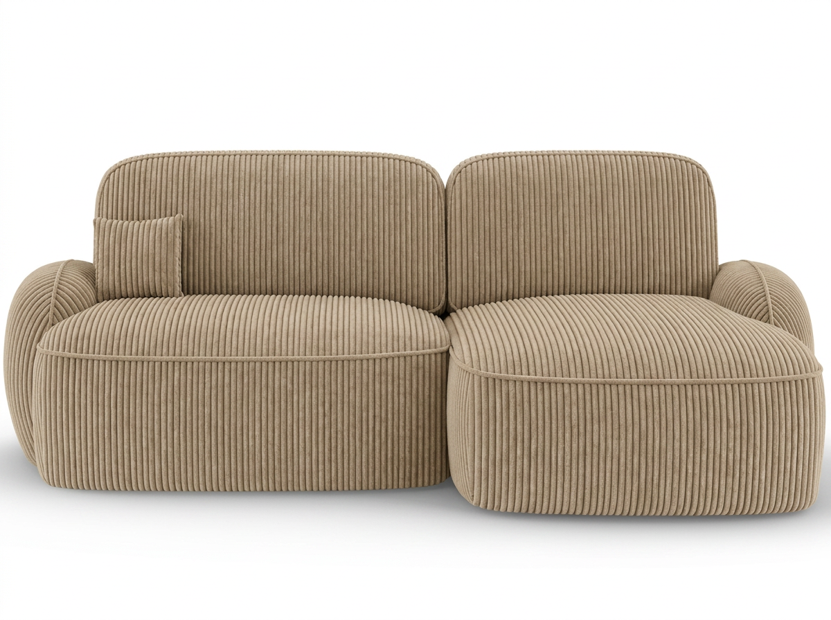 Canapé d'angle convertible design MIRABEAU avec coffre de rangement - Velours côtelé épais camel - vue 1