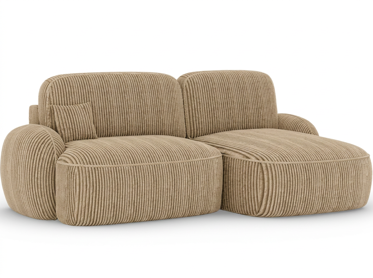 Canapé d'angle convertible design MIRABEAU avec coffre de rangement - Velours côtelé épais camel - vue 10