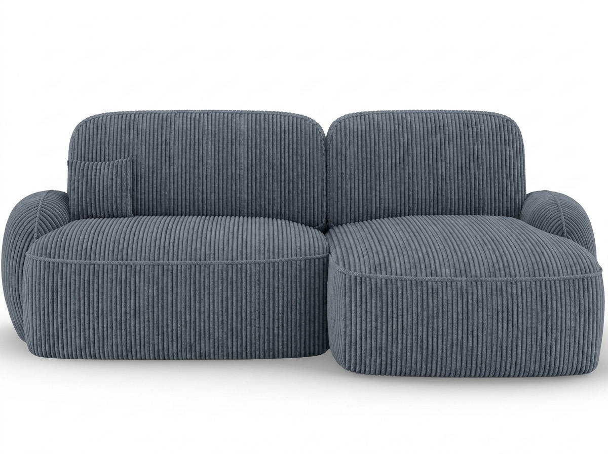 Canapé d'angle convertible design MIRABEAU avec coffre de rangement - Velours côtelé épais gris bleu - vue 1