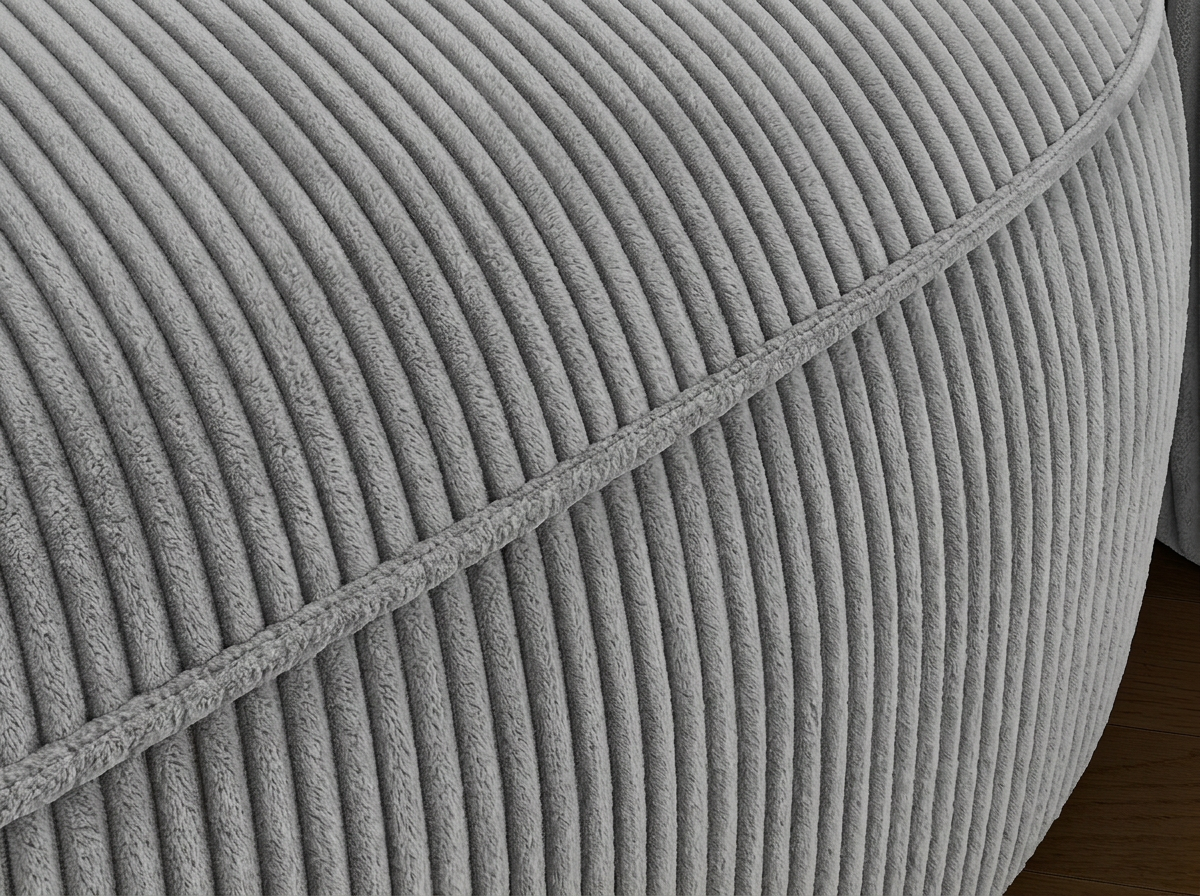 Canapé d'angle convertible design MIRABEAU avec coffre de rangement - Velours côtelé épais gris clair - vue 7