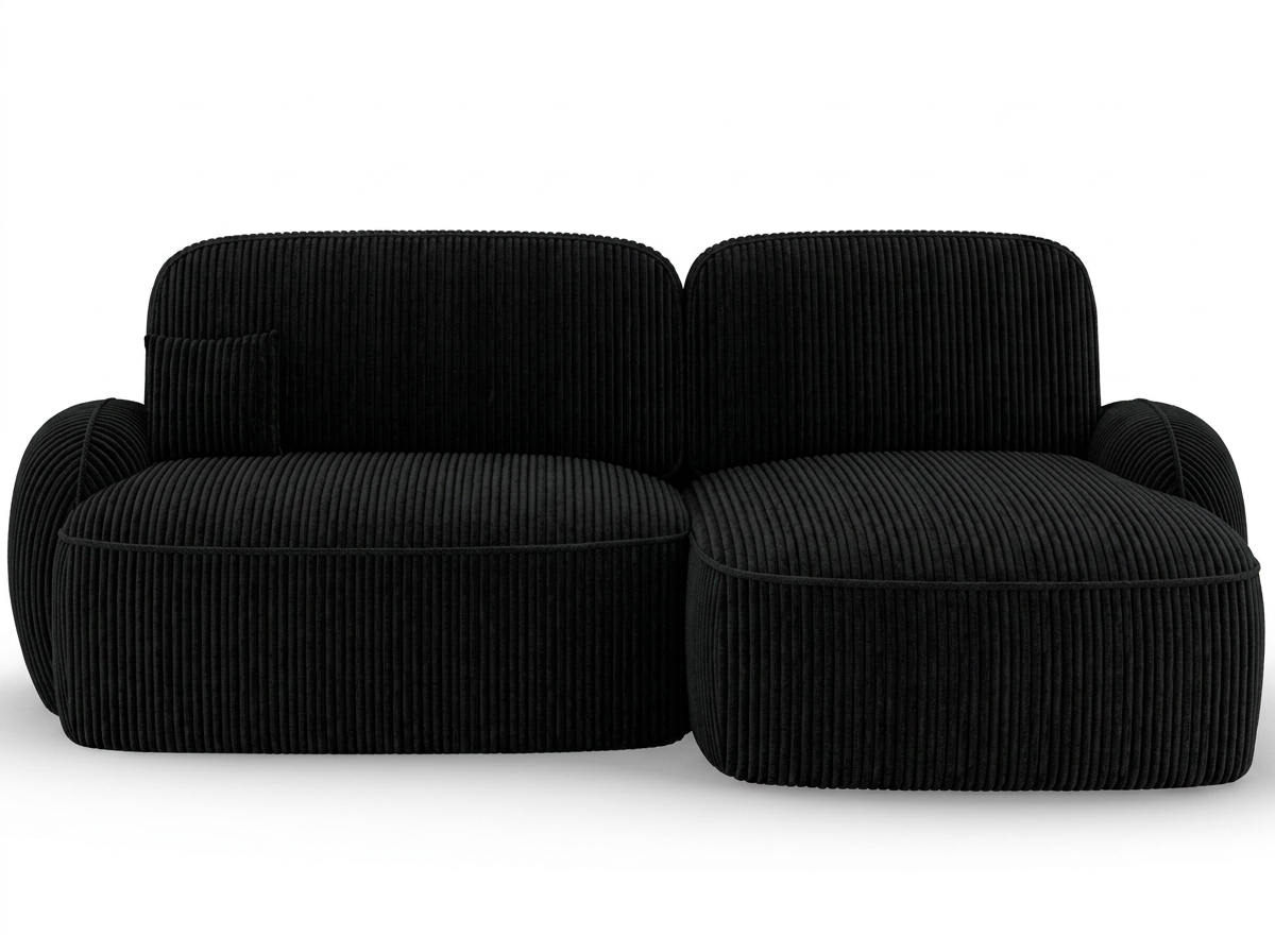 Canapé d'angle convertible design MIRABEAU avec coffre de rangement - Velours côtelé épais noir - vue 1