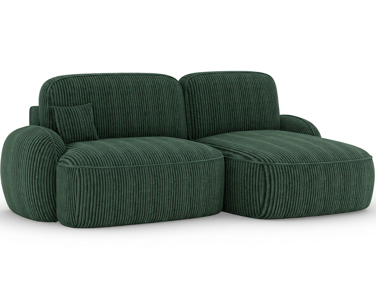 Canapé d'angle convertible design MIRABEAU avec coffre de rangement - Velours côtelé épais vert - vue 10
