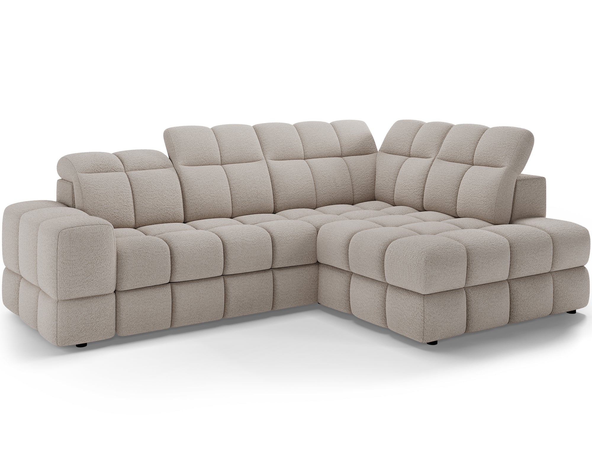 Canapé d'angle convertible design VANEAU avec coffre de rangement - Bouclette chinée beige - vue 6