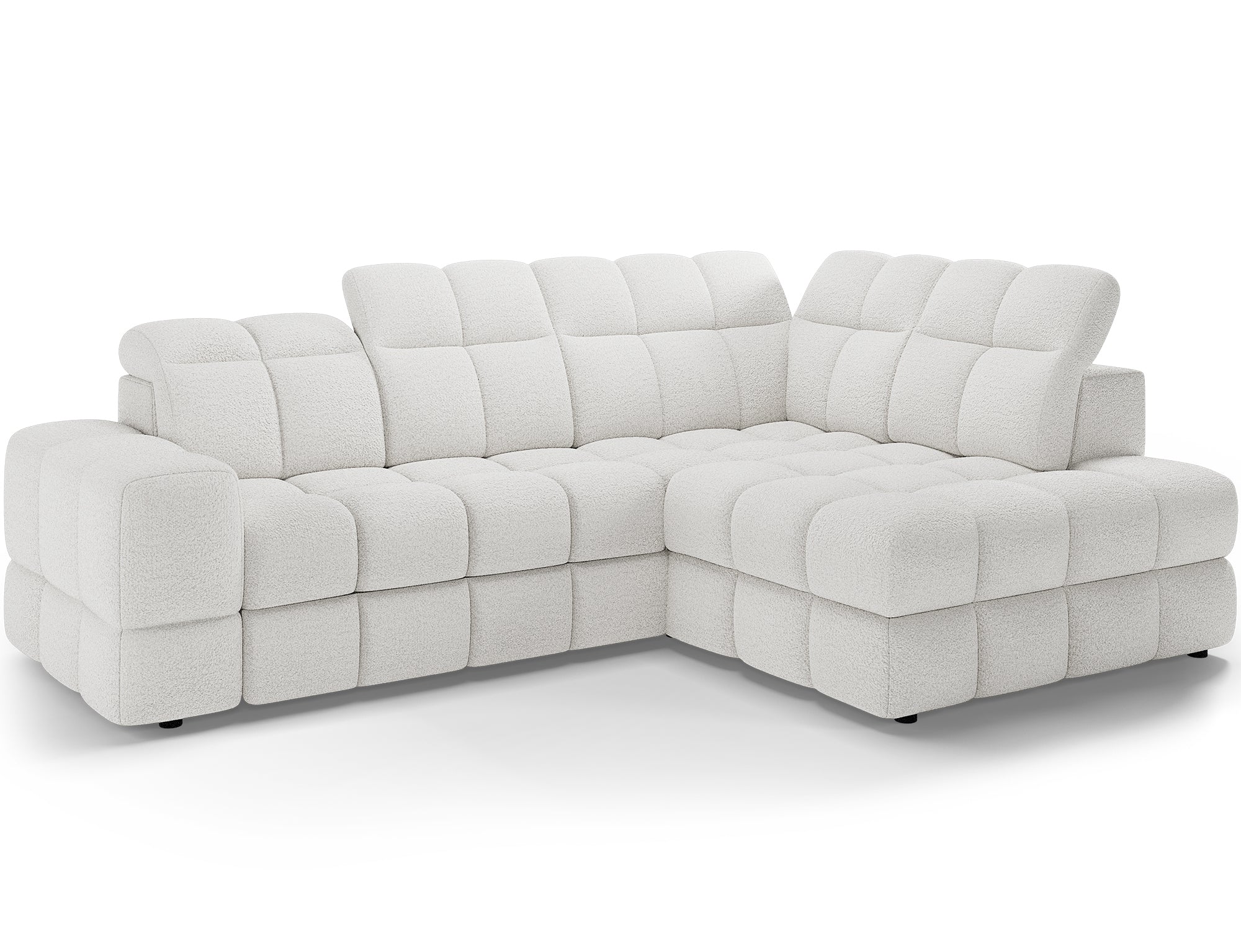 Canapé d'angle convertible design VANEAU avec coffre de rangement - Bouclette chinée crème - vue 6