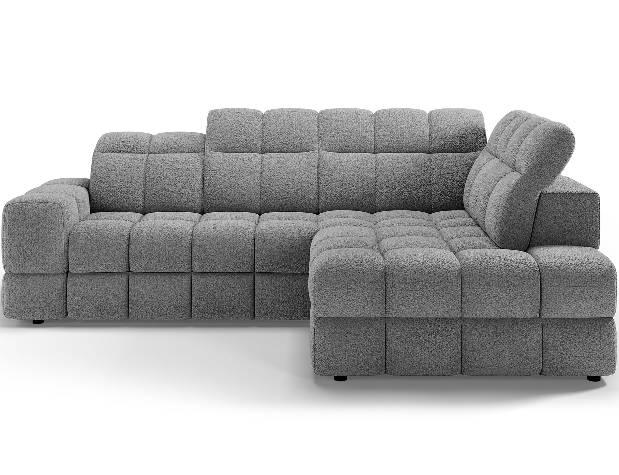 Canapé d'angle convertible design VANEAU avec coffre de rangement - Bouclette chinée gris - vue 1