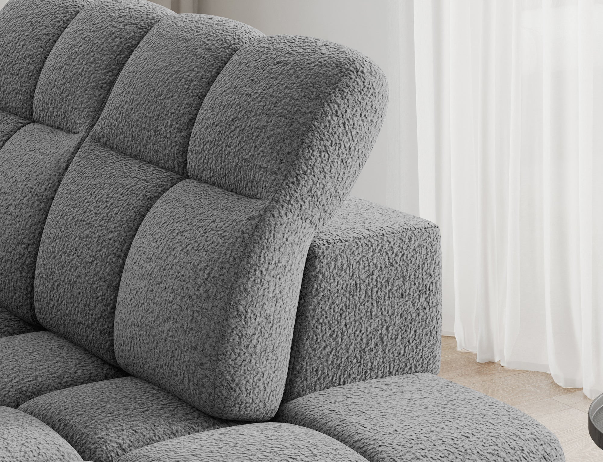 Canapé d'angle convertible design VANEAU avec coffre de rangement - Bouclette chinée gris - vue 7