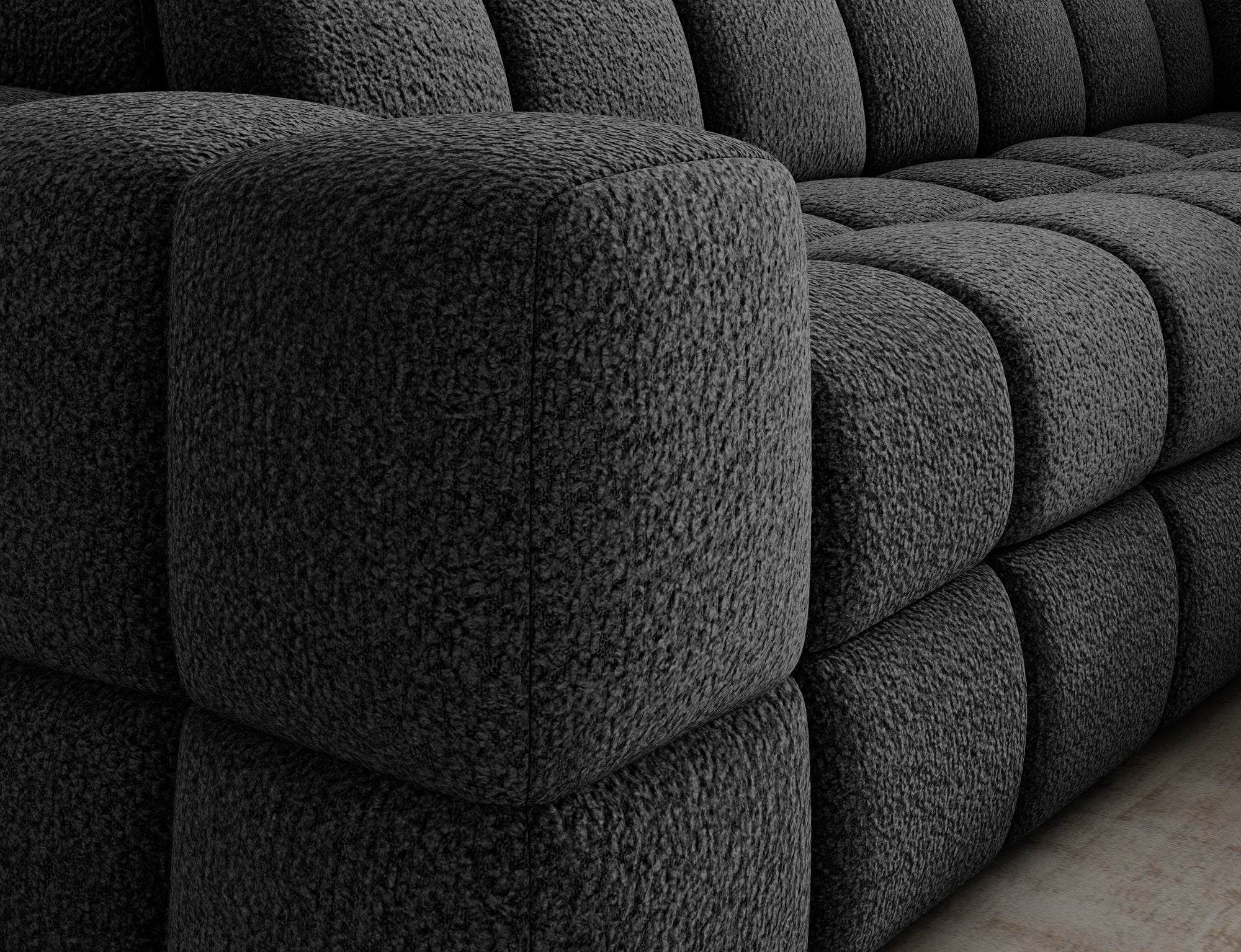 Canapé d'angle convertible design VANEAU avec coffre de rangement - Bouclette chinée gris foncé - vue 10