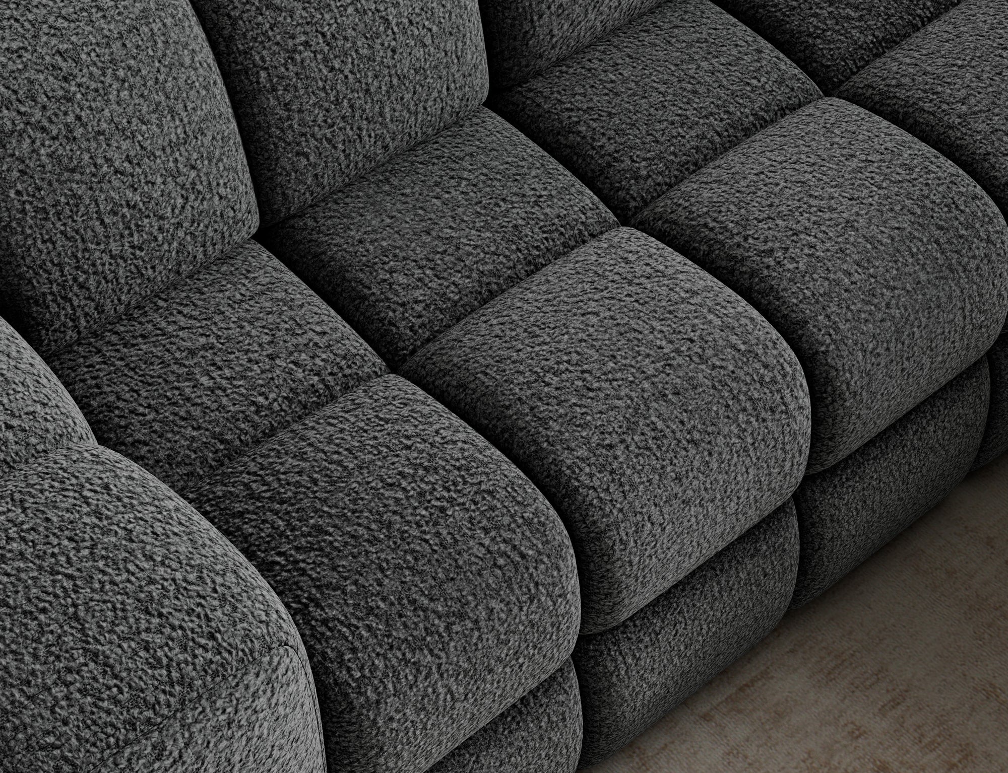 Canapé d'angle convertible design VANEAU avec coffre de rangement - Bouclette chinée gris foncé - vue 11