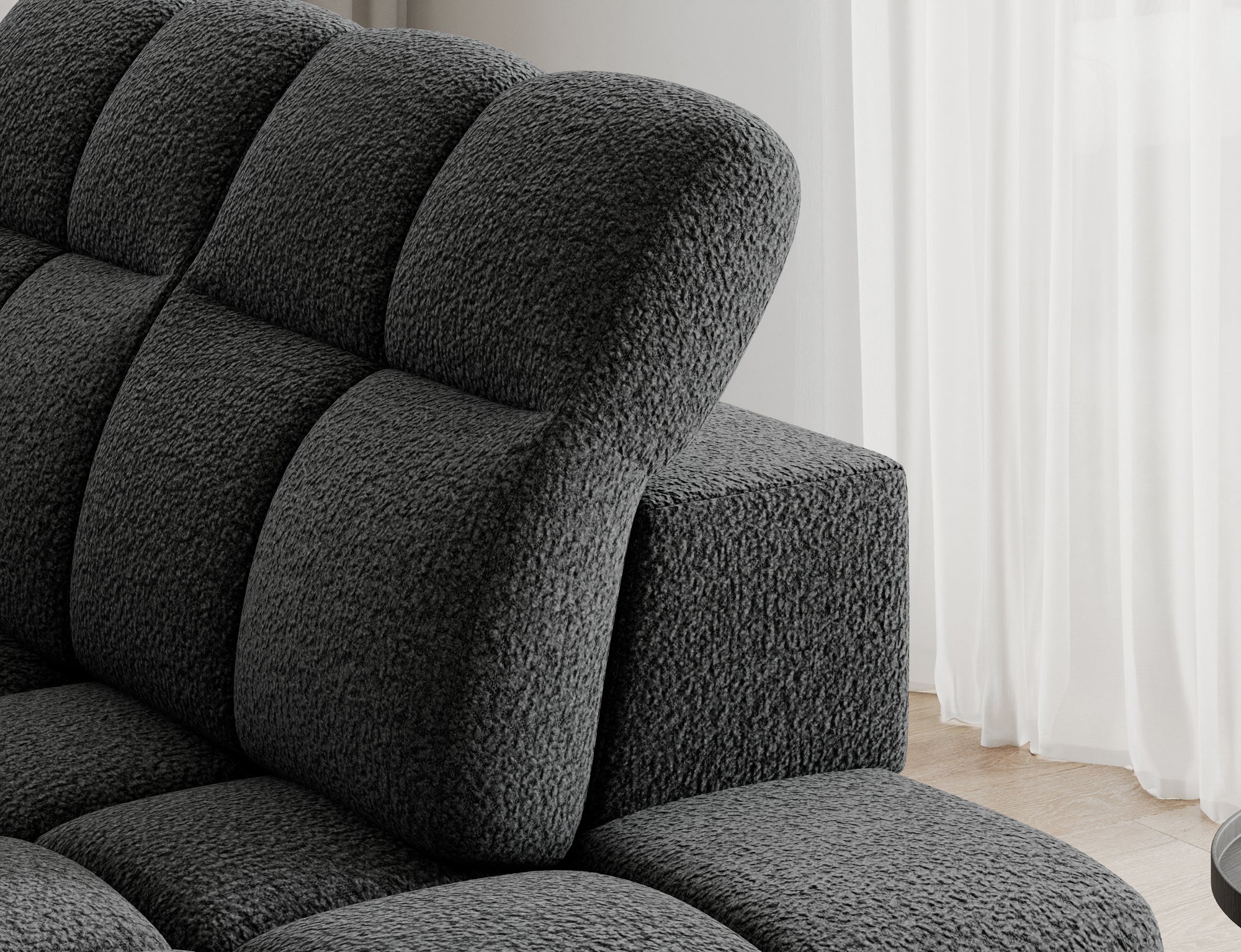 Canapé d'angle convertible design VANEAU avec coffre de rangement - Bouclette chinée gris foncé - vue 7