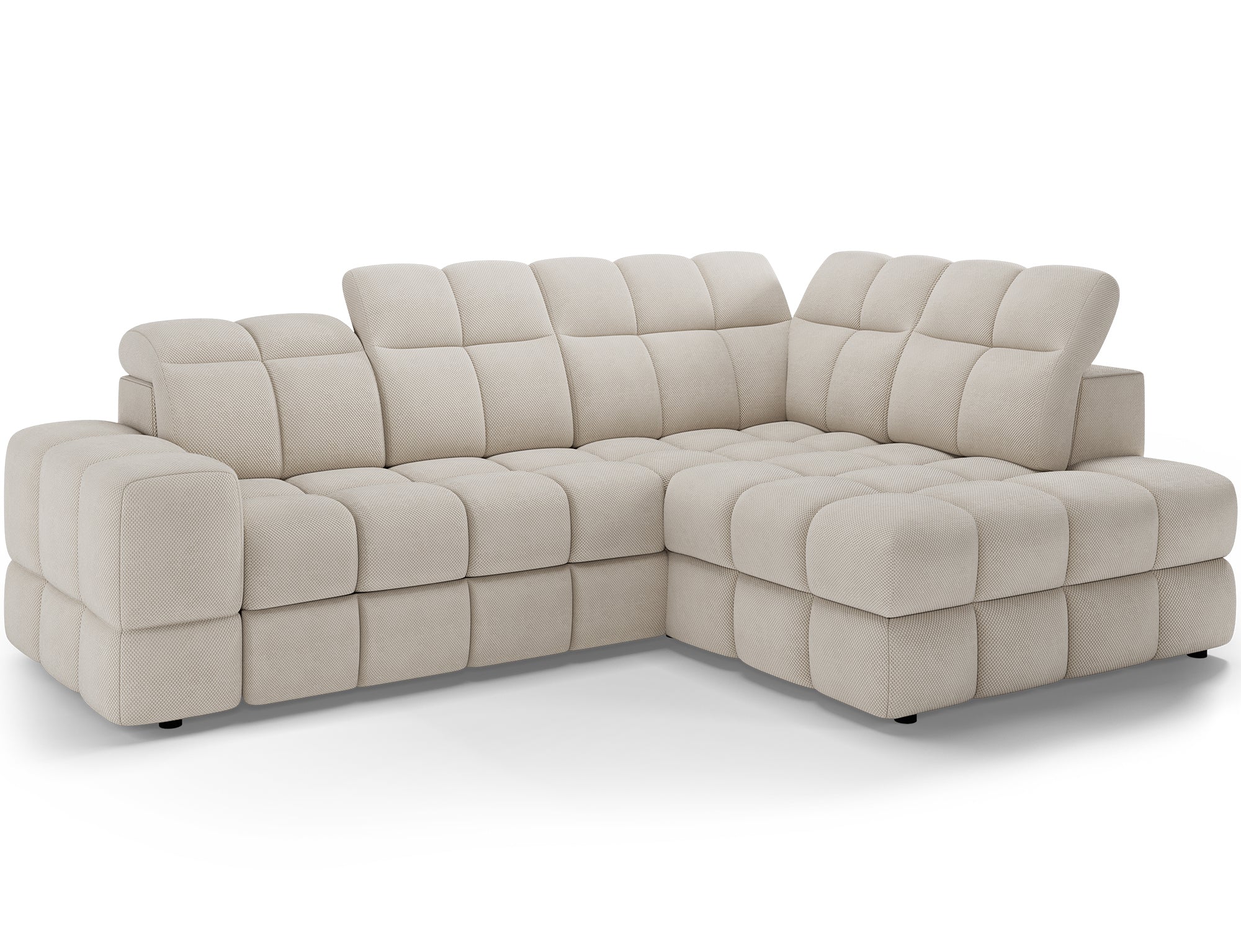 Canapé d'angle convertible design VANEAU avec coffre de rangement - Tissu texturé beige - vue 6