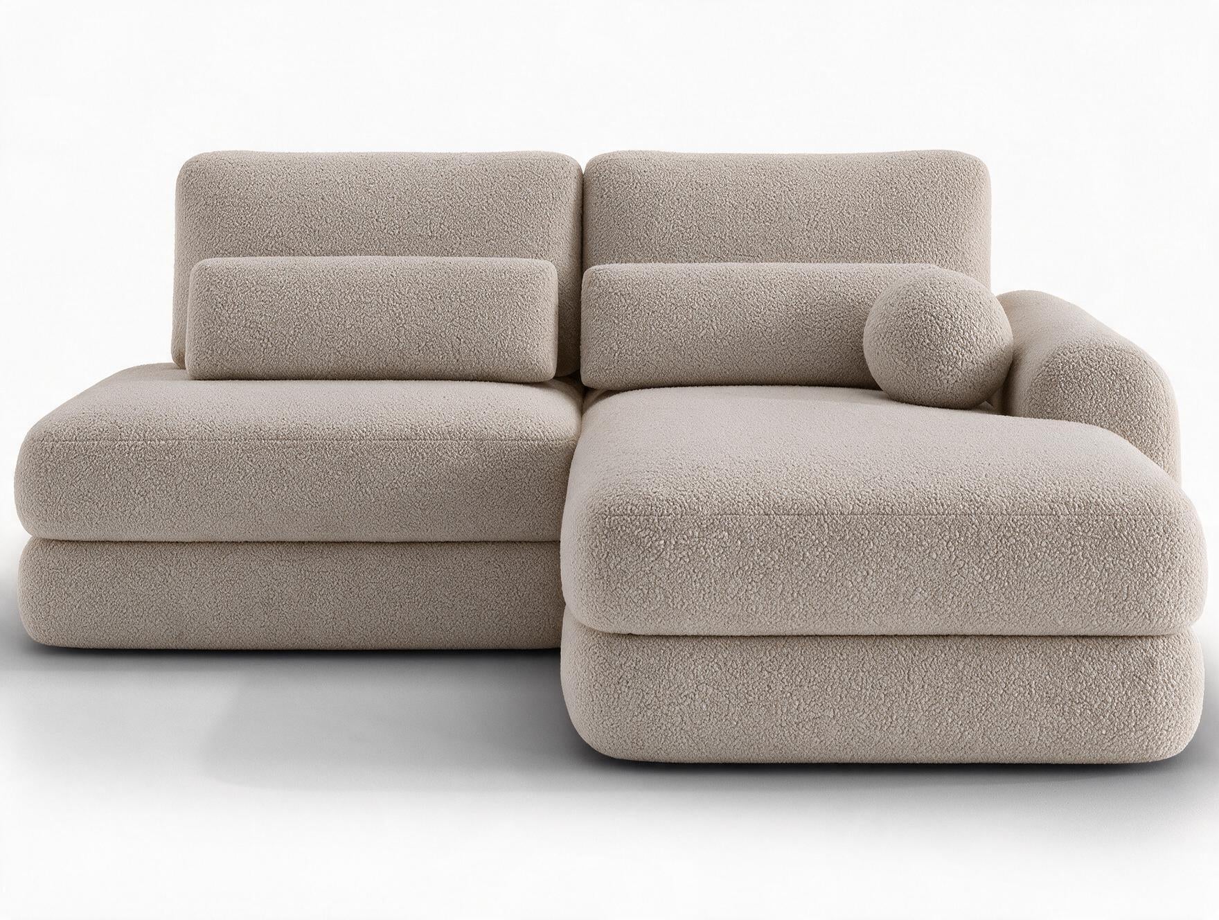 Canapé d'angle convertible design WAGRAM avec coffre de rangement - Bouclette chinée beige - vue 1