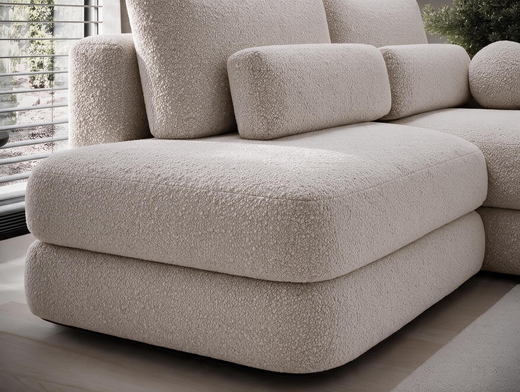 Canapé d'angle convertible design WAGRAM avec coffre de rangement - Bouclette chinée beige - vue 13
