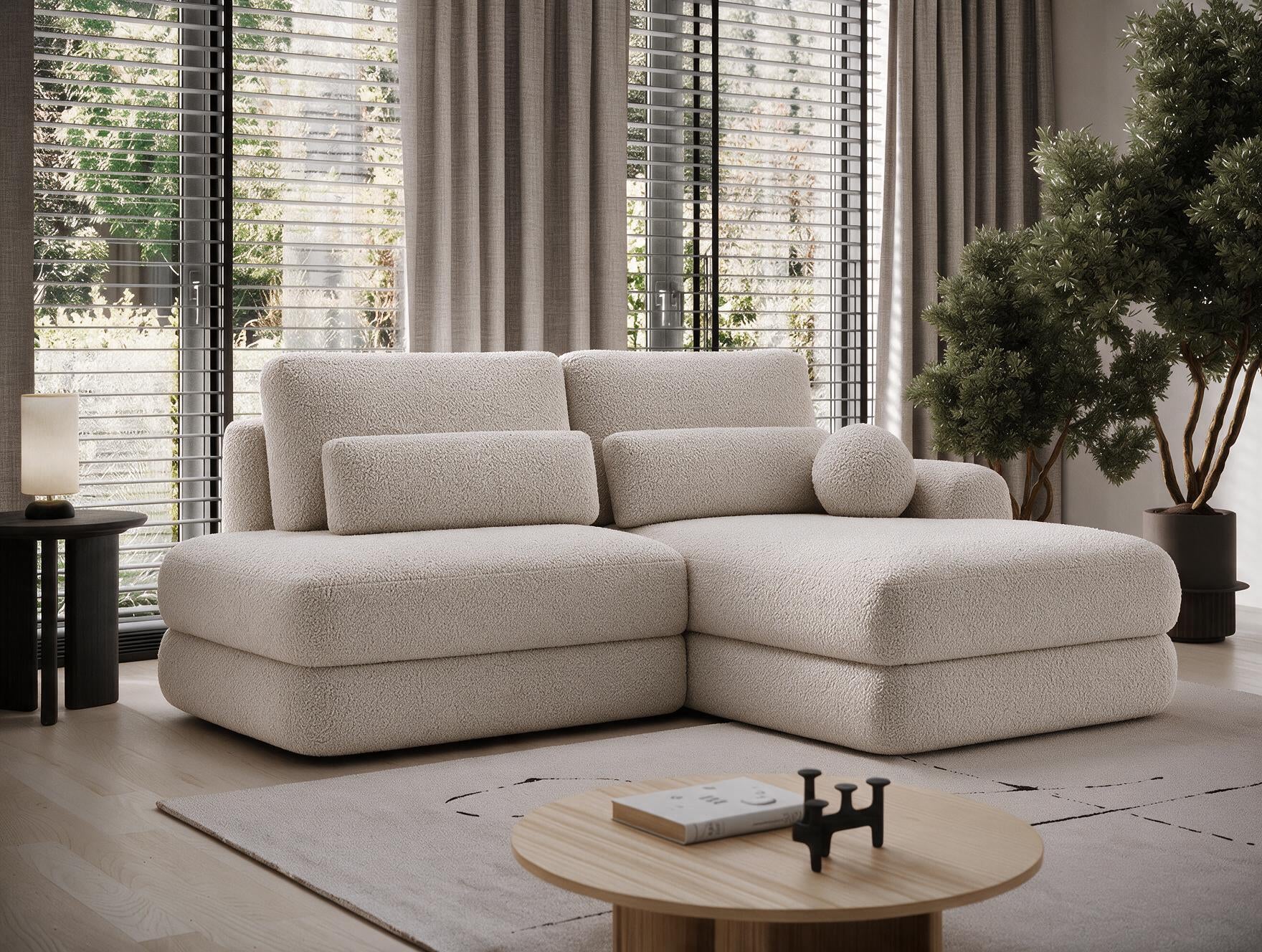 Canapé d'angle convertible design WAGRAM avec coffre de rangement - Bouclette chinée beige - vue 3
