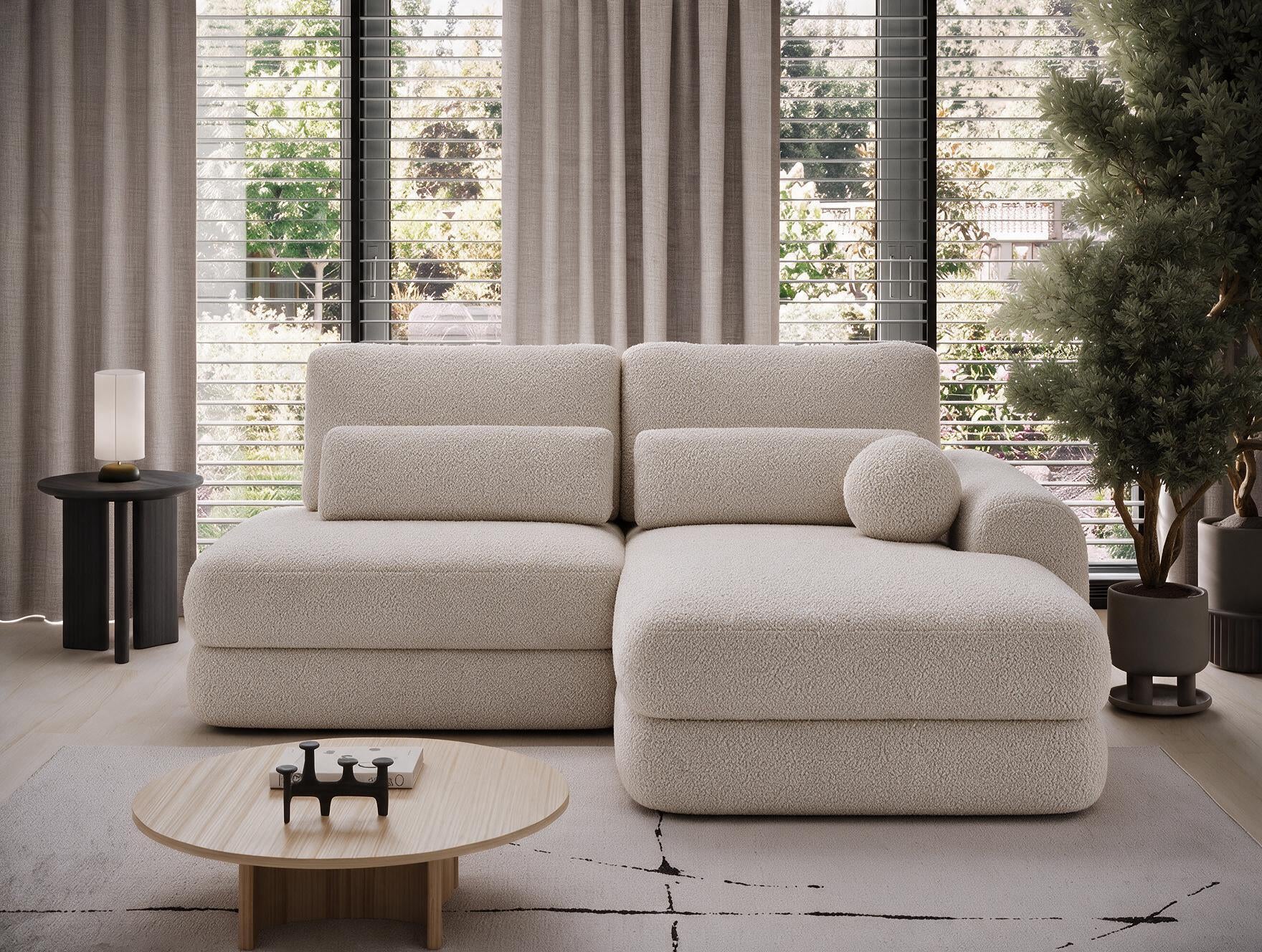 Canapé d'angle convertible design WAGRAM avec coffre de rangement - Bouclette chinée beige - vue 4