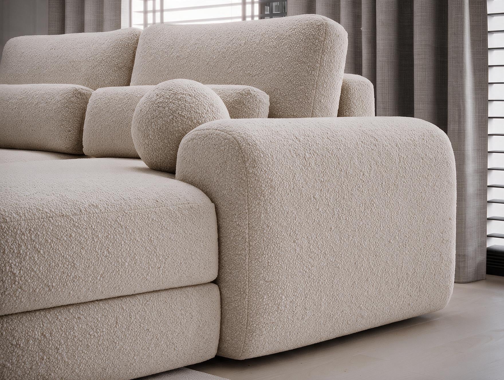 Canapé d'angle convertible design WAGRAM avec coffre de rangement - Bouclette chinée beige - vue 7