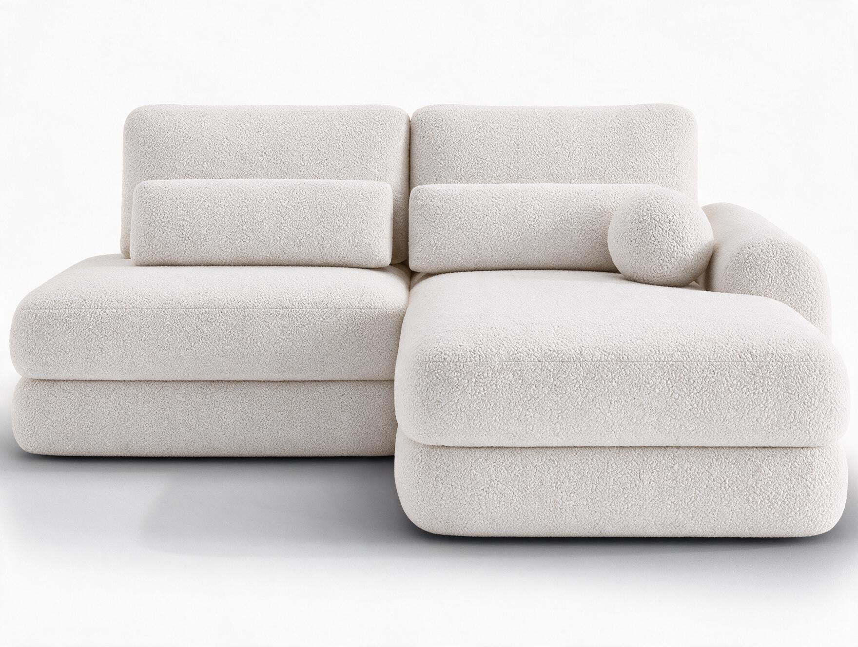 Canapé d'angle convertible design WAGRAM avec coffre de rangement - Bouclette chinée crème - vue 1
