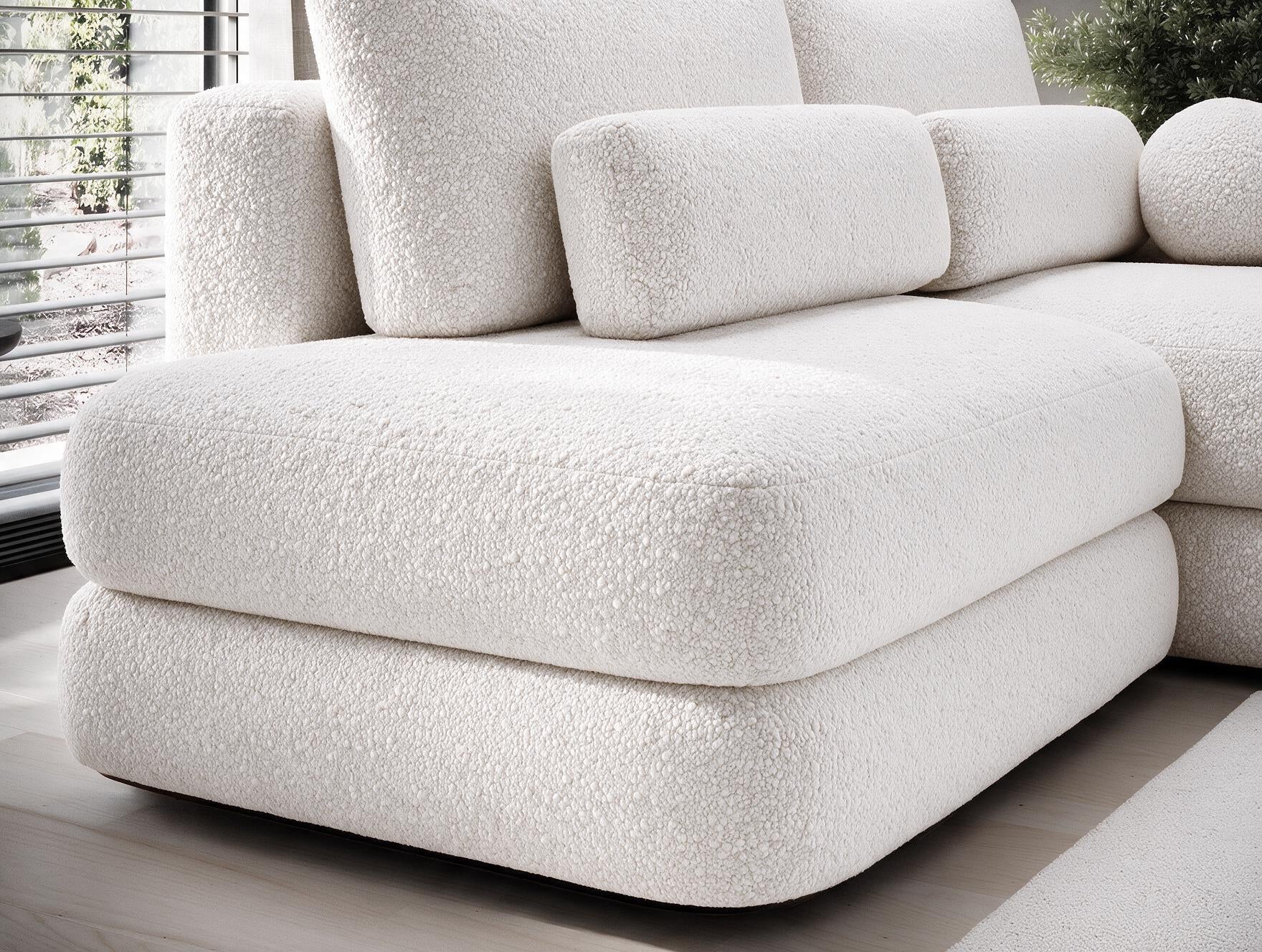 Canapé d'angle convertible design WAGRAM avec coffre de rangement - Bouclette chinée crème - vue 13