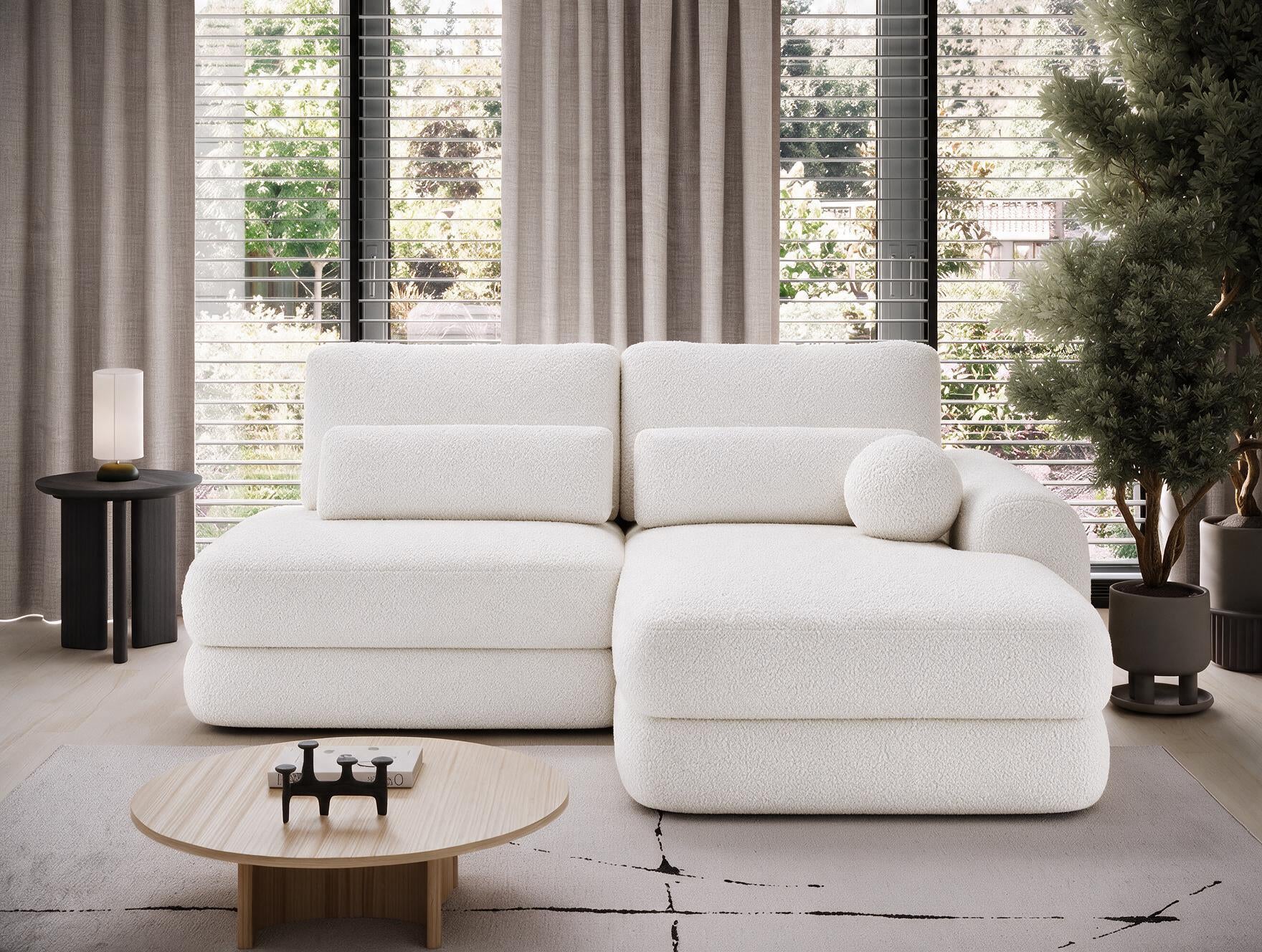 Canapé d'angle convertible design WAGRAM avec coffre de rangement - Bouclette chinée crème - vue 4