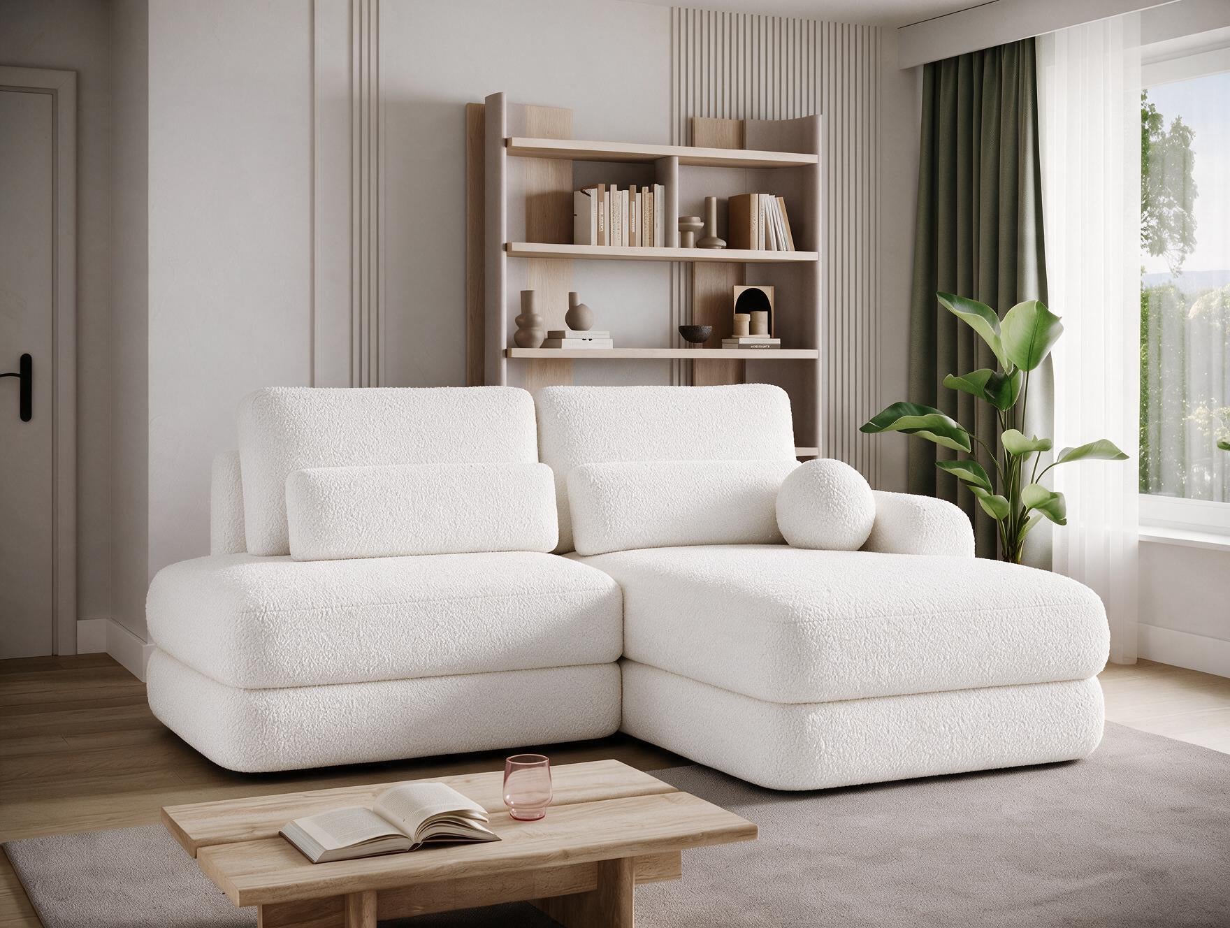 Canapé d'angle convertible design WAGRAM avec coffre de rangement - Bouclette chinée crème - vue 6