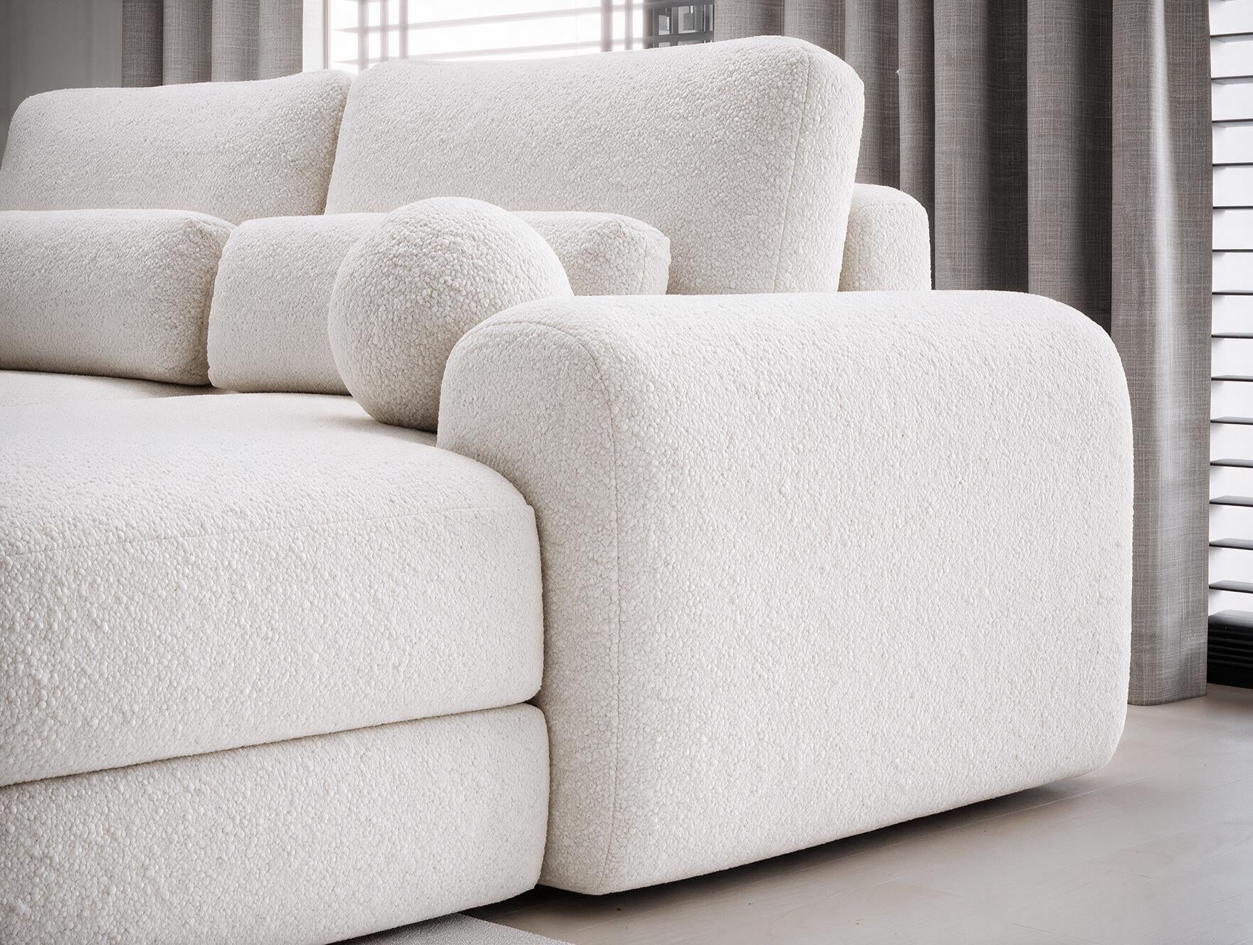 Canapé d'angle convertible design WAGRAM avec coffre de rangement - Bouclette chinée crème - vue 7