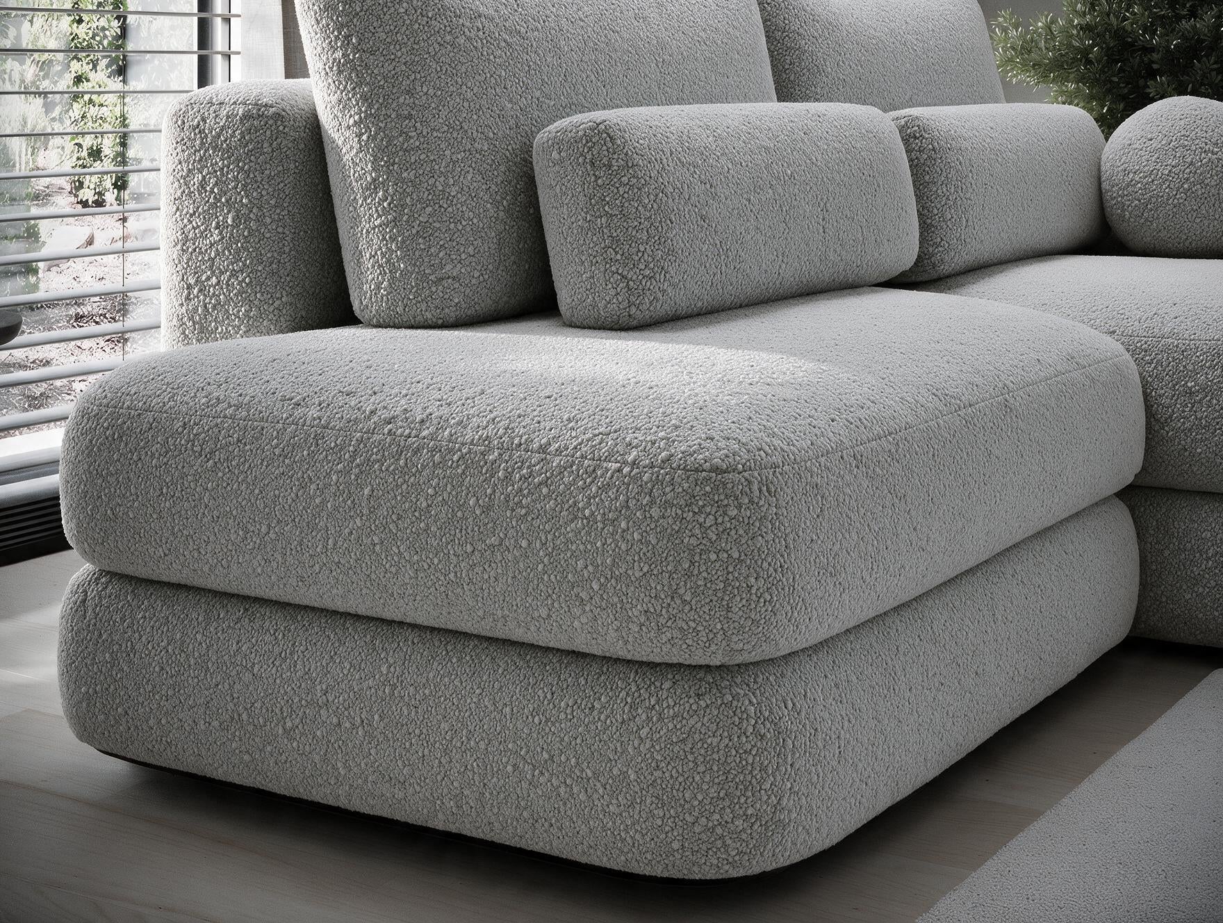 Canapé d'angle convertible design WAGRAM avec coffre de rangement - Bouclette chinée gris - vue 13
