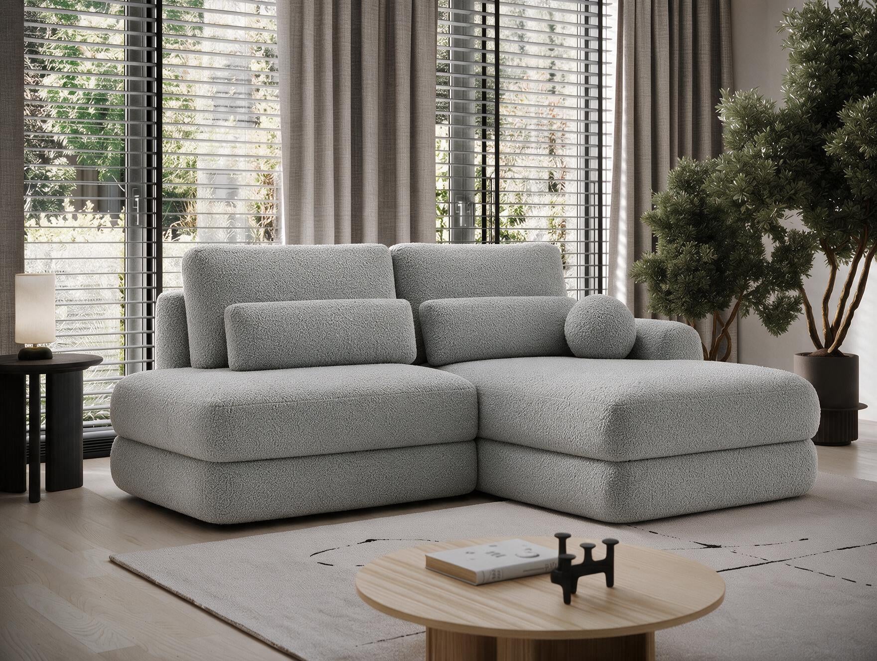 Canapé d'angle convertible design WAGRAM avec coffre de rangement - Bouclette chinée gris - vue 3