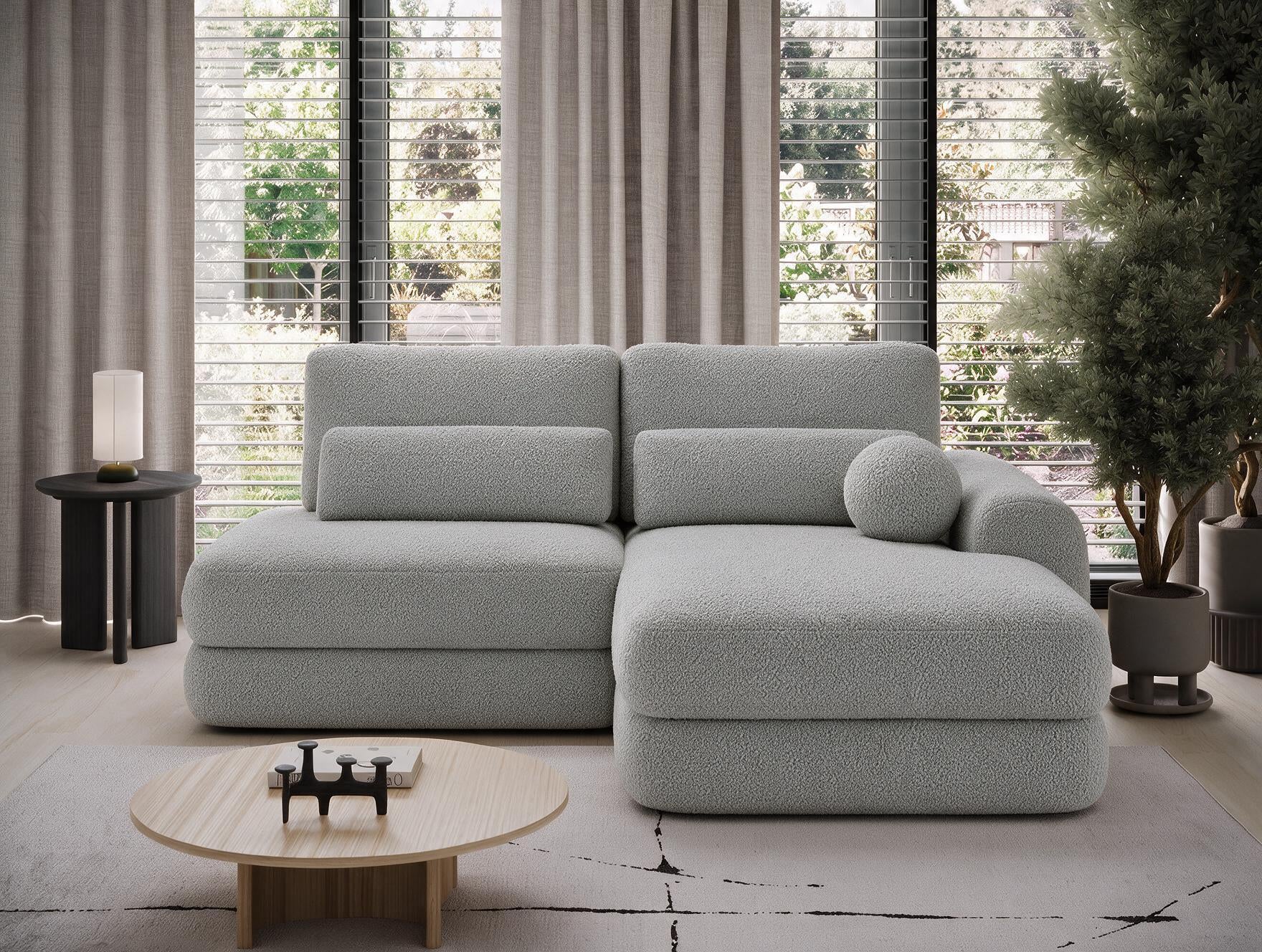 Canapé d'angle convertible design WAGRAM avec coffre de rangement - Bouclette chinée gris - vue 4