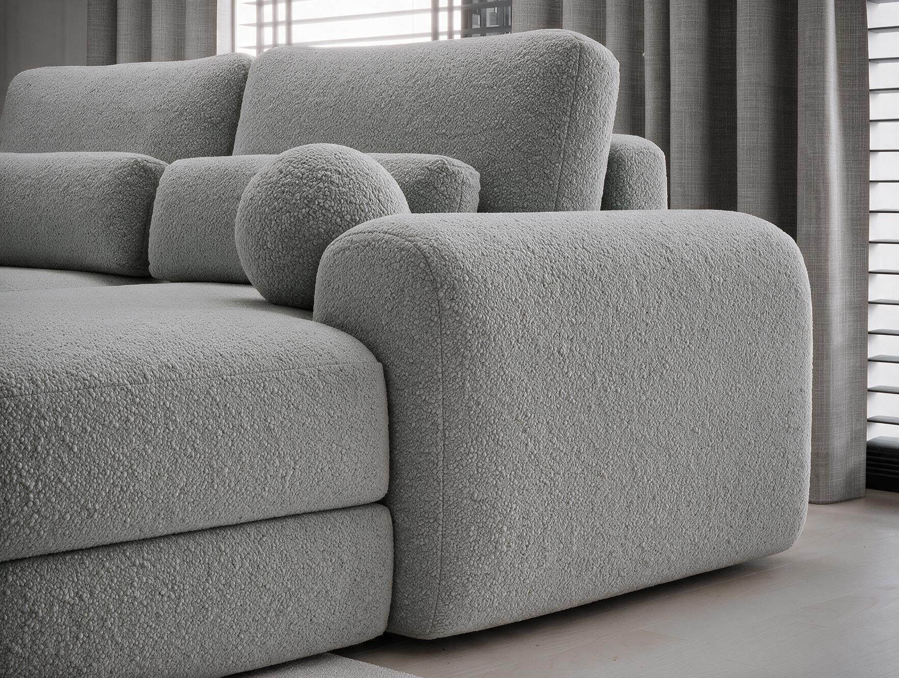 Canapé d'angle convertible design WAGRAM avec coffre de rangement - Bouclette chinée gris - vue 7